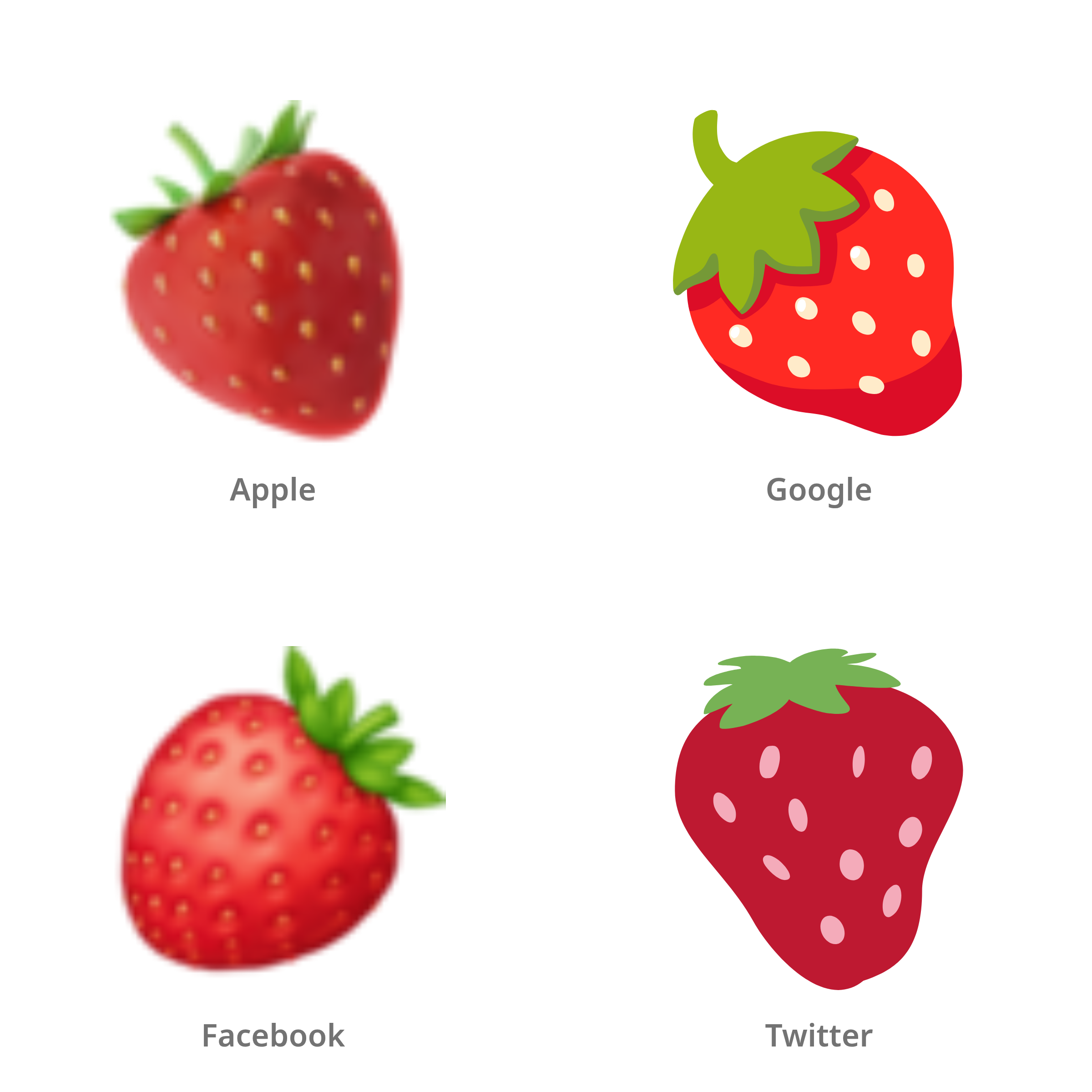 De emoji aardbei in Apple-, Google-, Facebook- en Twitter-stijl