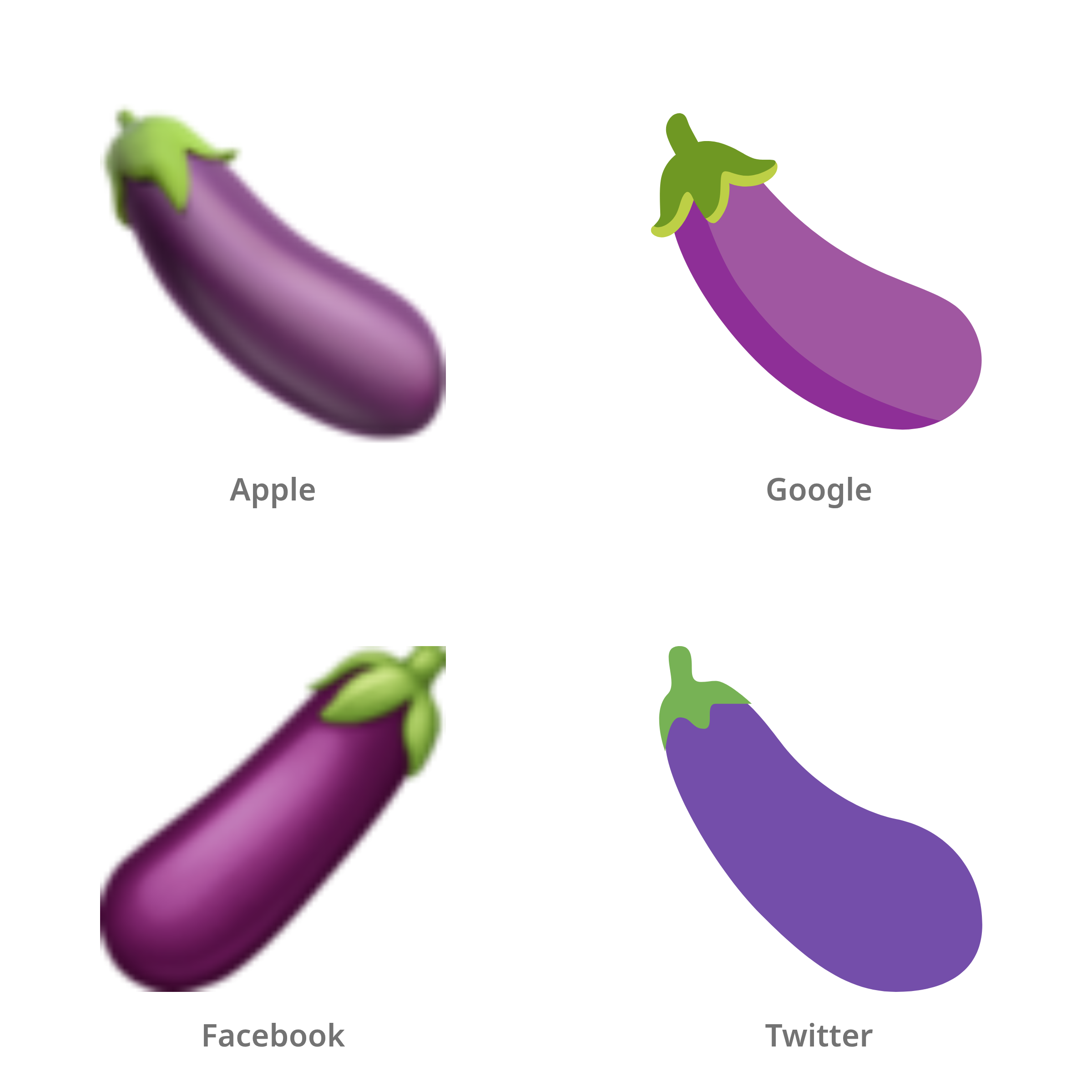 De emoji aubergine in Apple-, Google-, Facebook- en Twitter-stijl