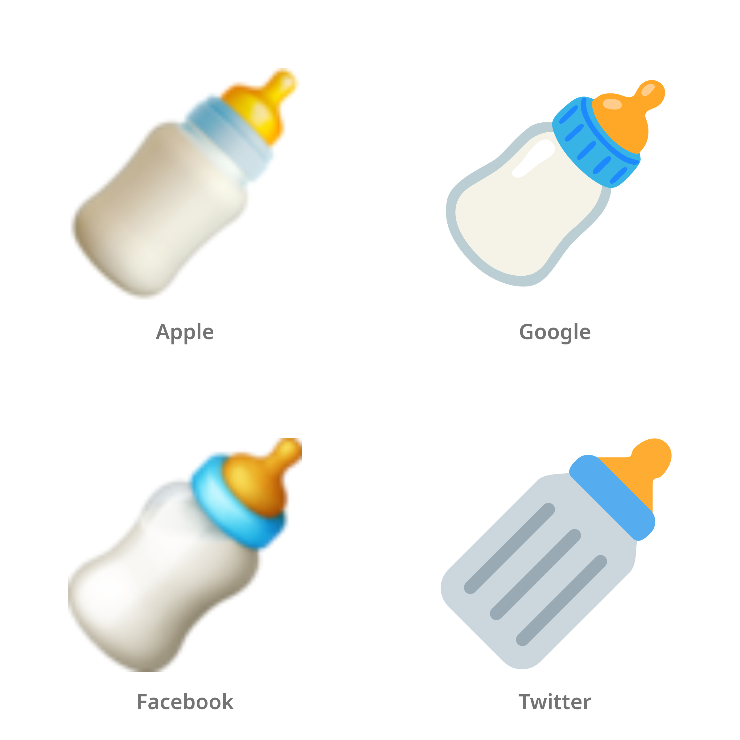 De emoji babyflesje in Apple-, Google-, Facebook- en Twitter-stijl