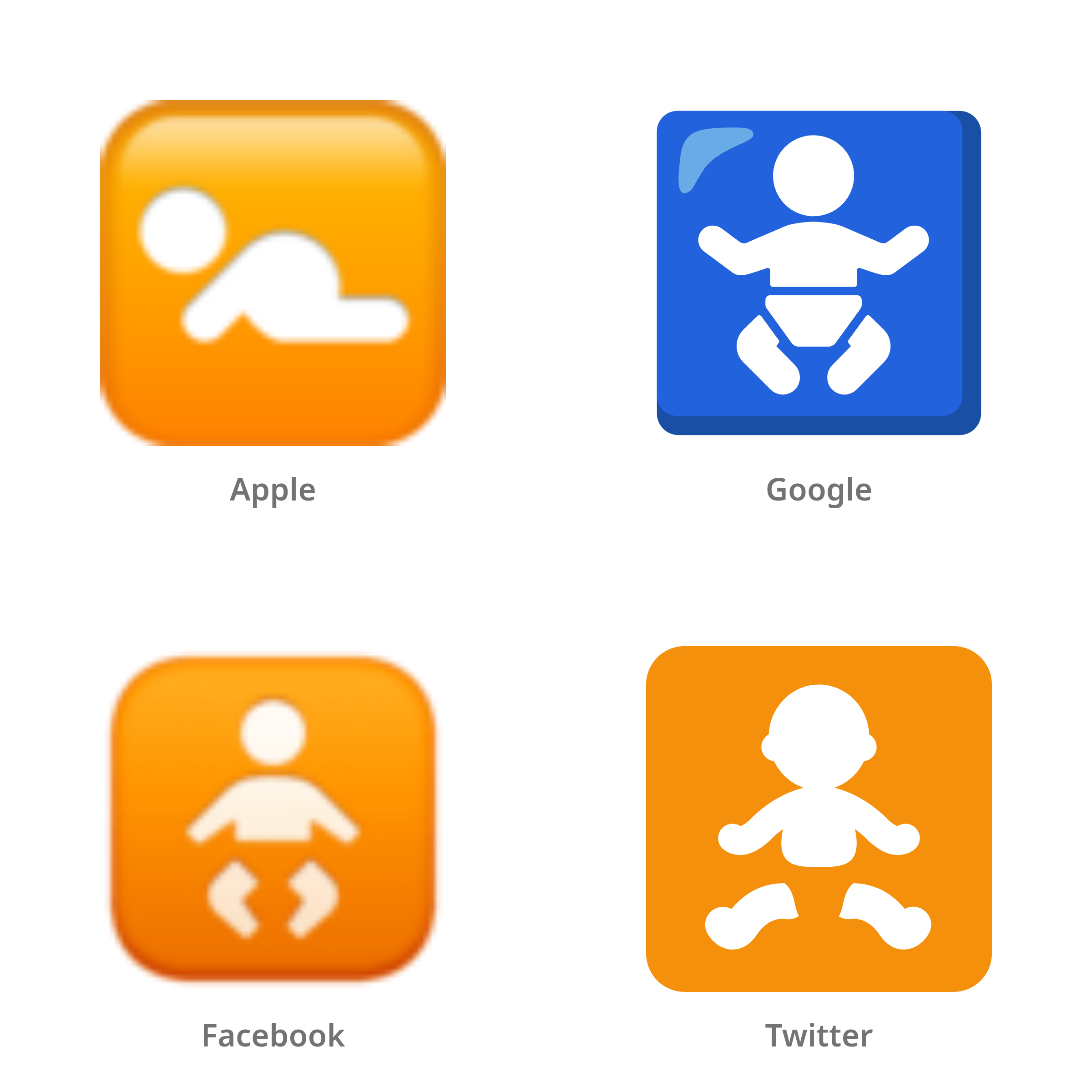 De emoji babysymbool in Apple-, Google-, Facebook- en Twitter-stijl