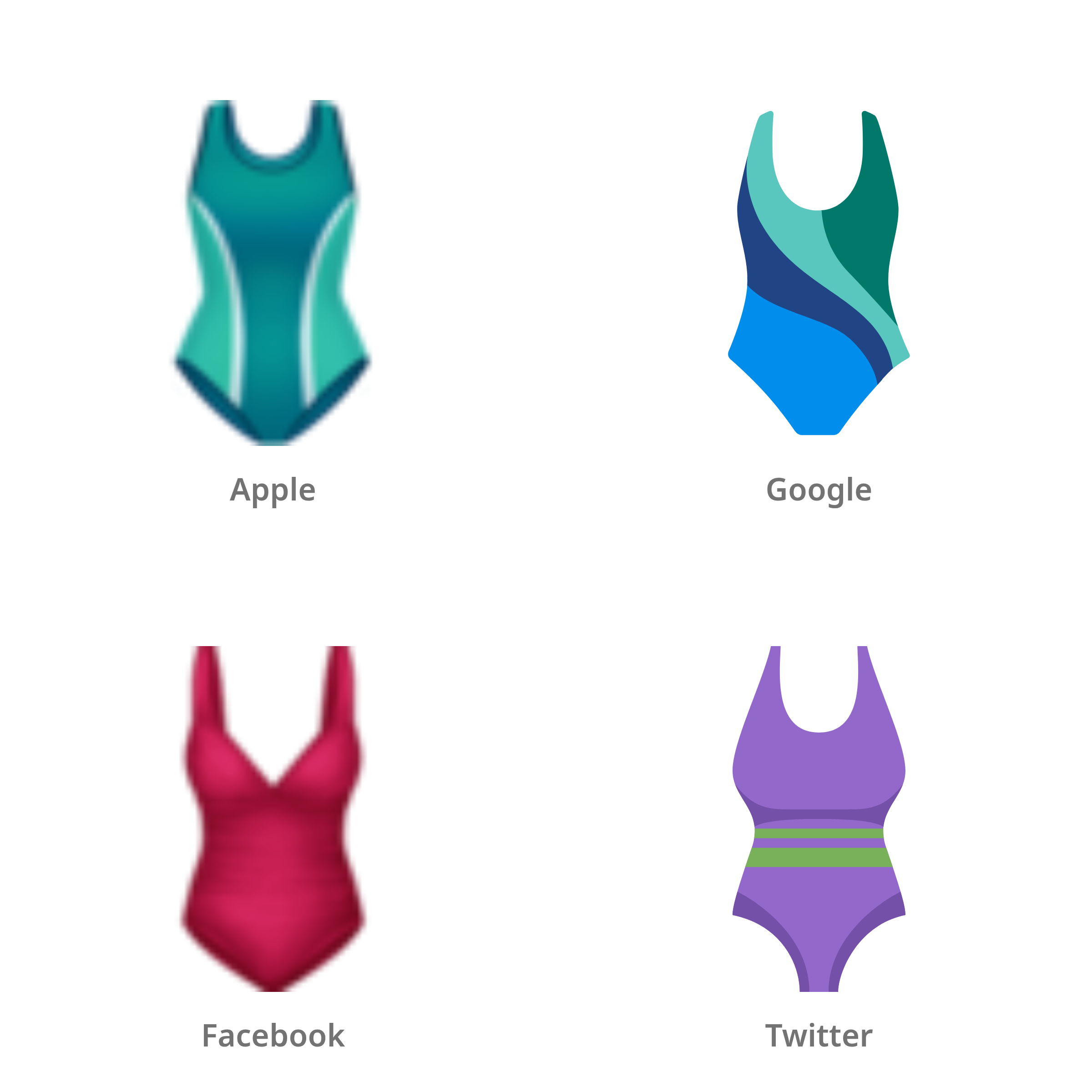 De emoji badpak in Apple-, Google-, Facebook- en Twitter-stijl