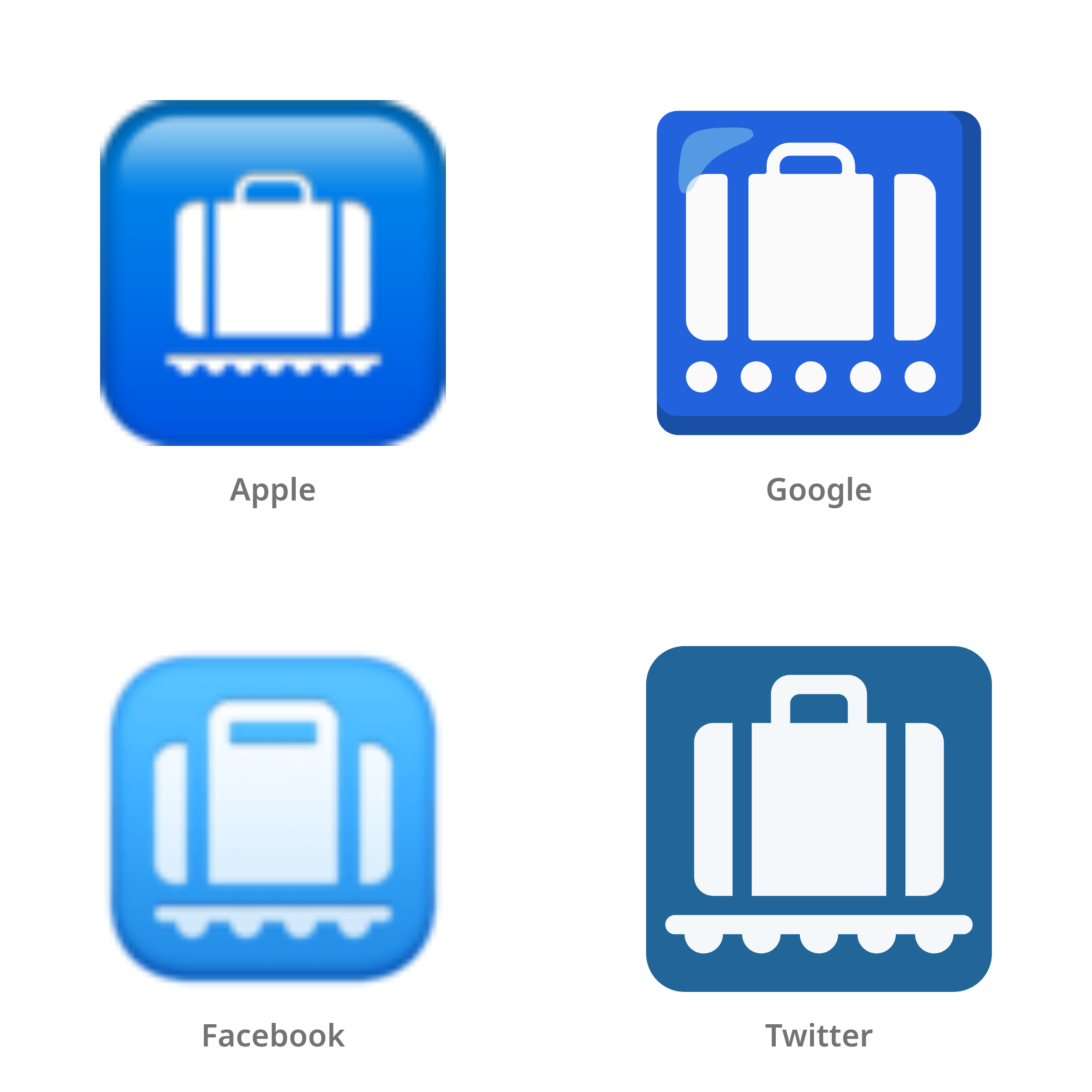 De emoji bagage afhalen in Apple-, Google-, Facebook- en Twitter-stijl