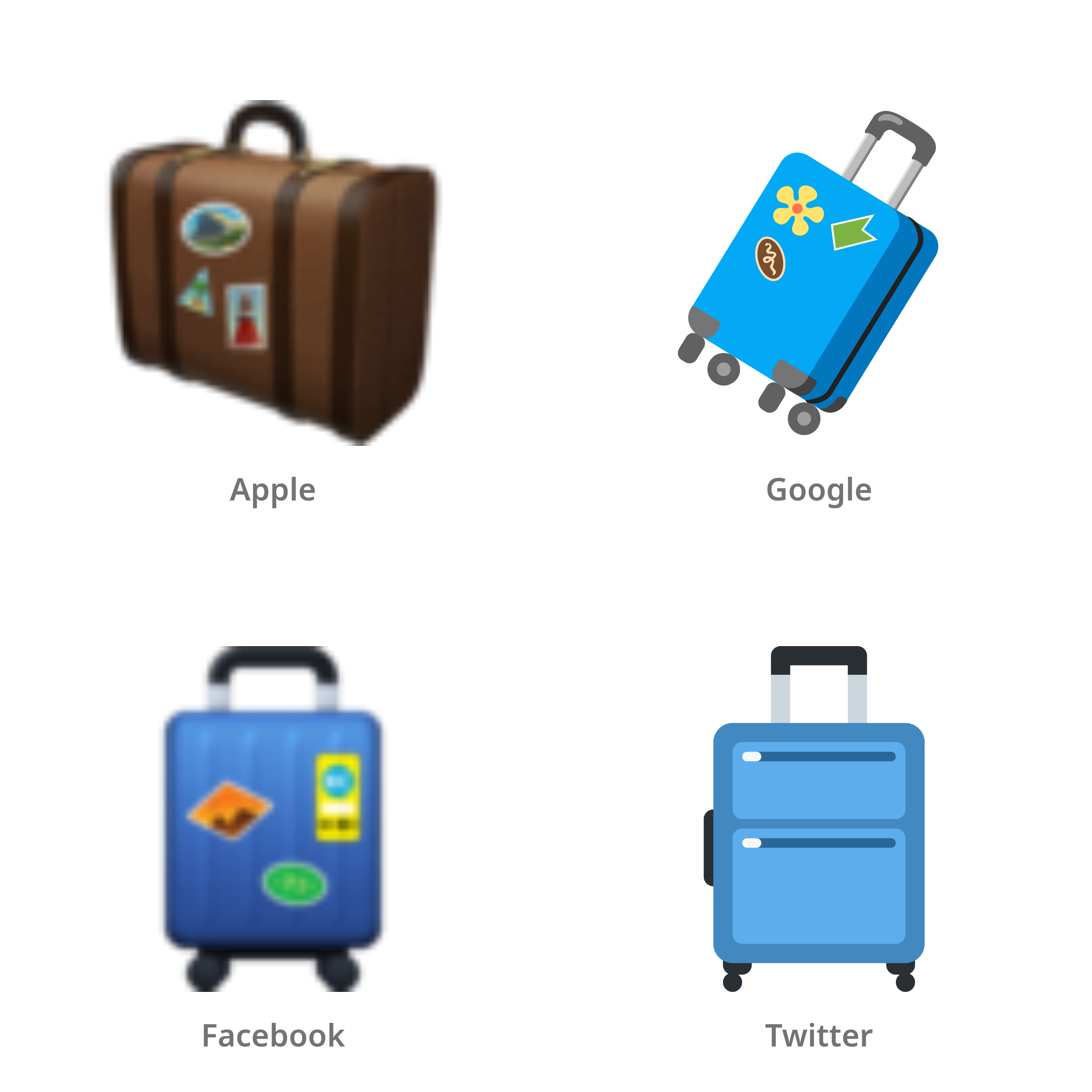 De emoji bagage in Apple-, Google-, Facebook- en Twitter-stijl