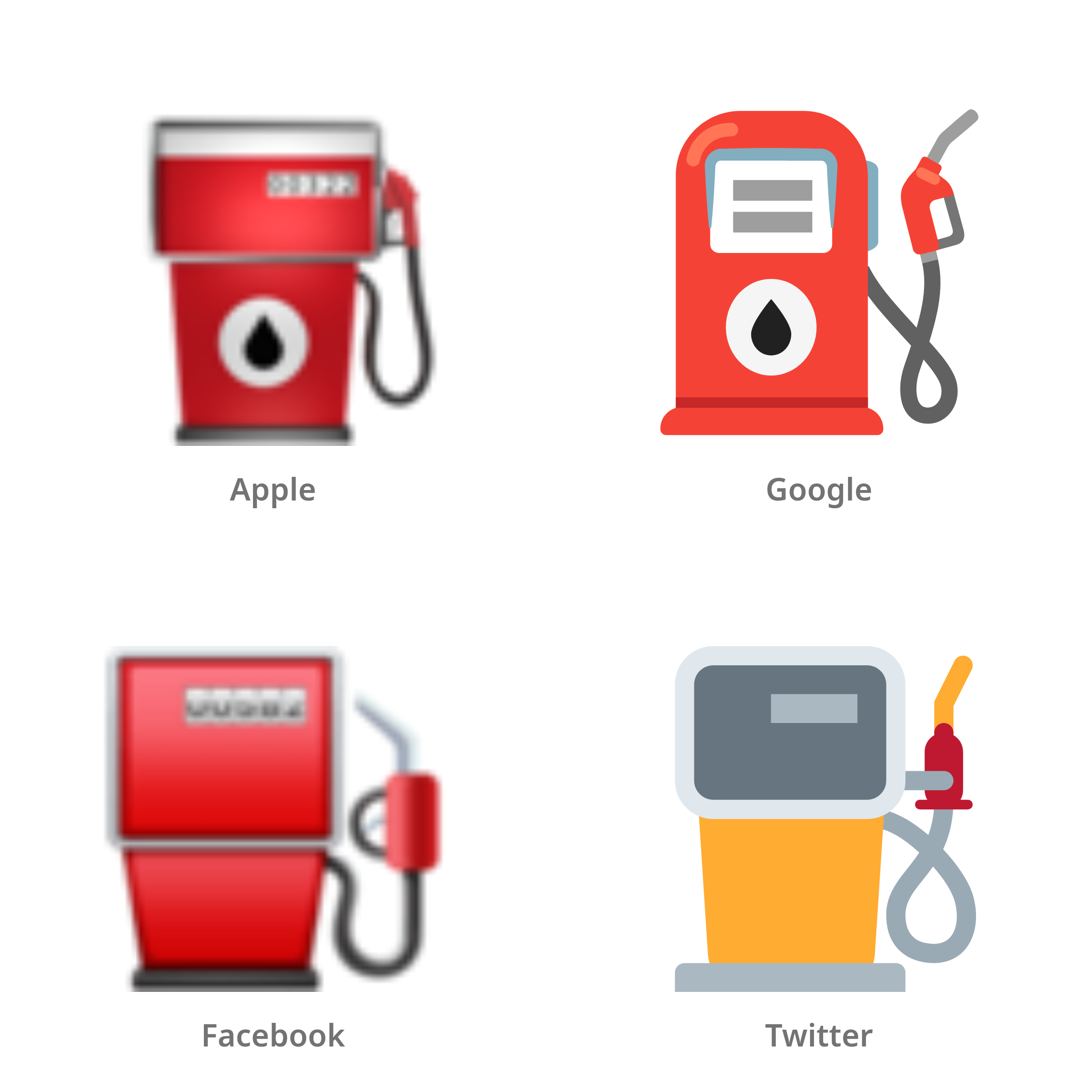 De emoji benzinestation in Apple-, Google-, Facebook- en Twitter-stijl