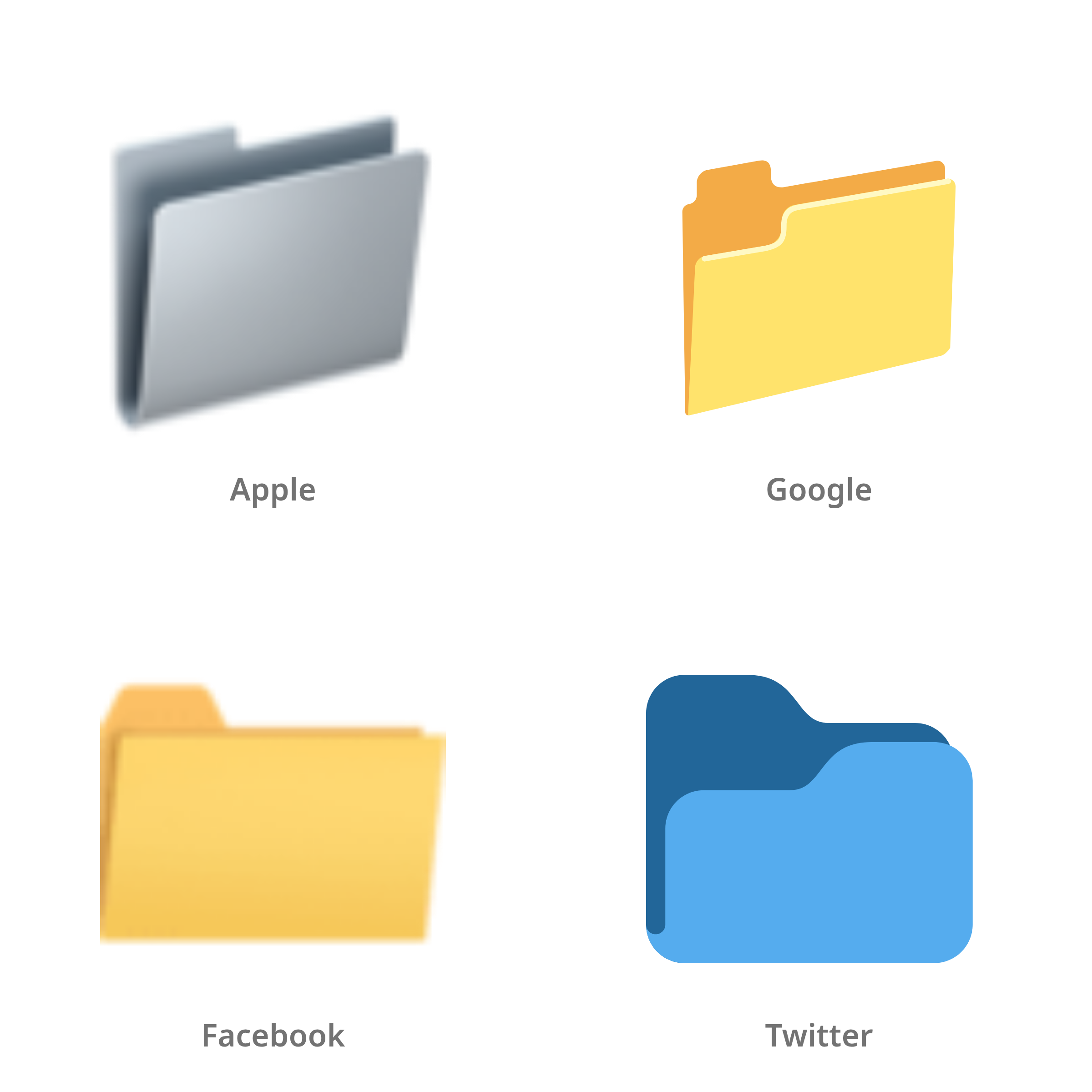 De emoji bestandsmap in Apple-, Google-, Facebook- en Twitter-stijl
