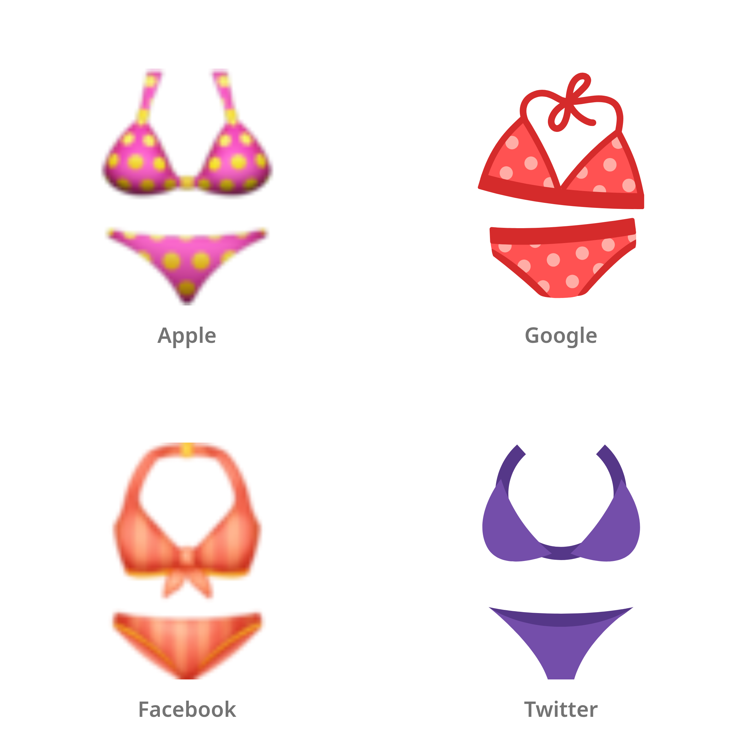 De emoji bikini in Apple-, Google-, Facebook- en Twitter-stijl