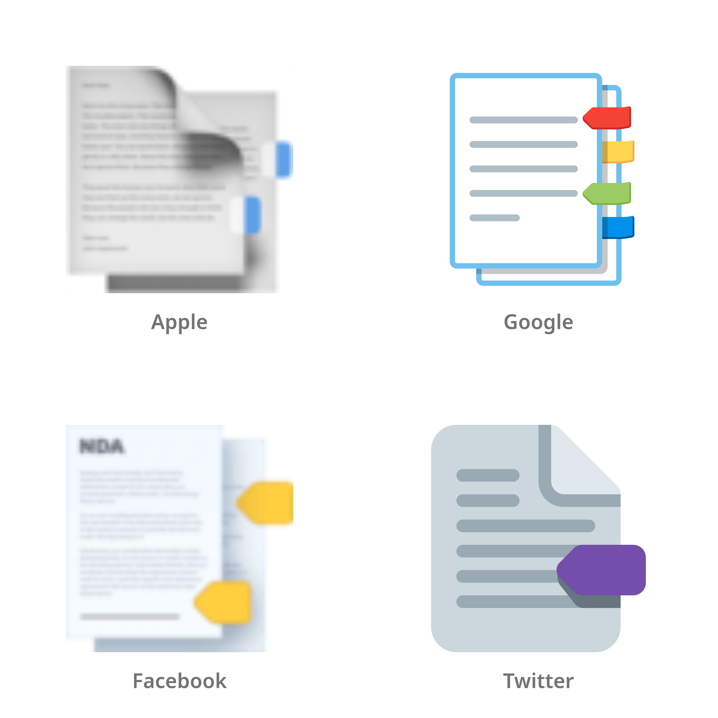 De emoji bladwijzertabs in Apple-, Google-, Facebook- en Twitter-stijl