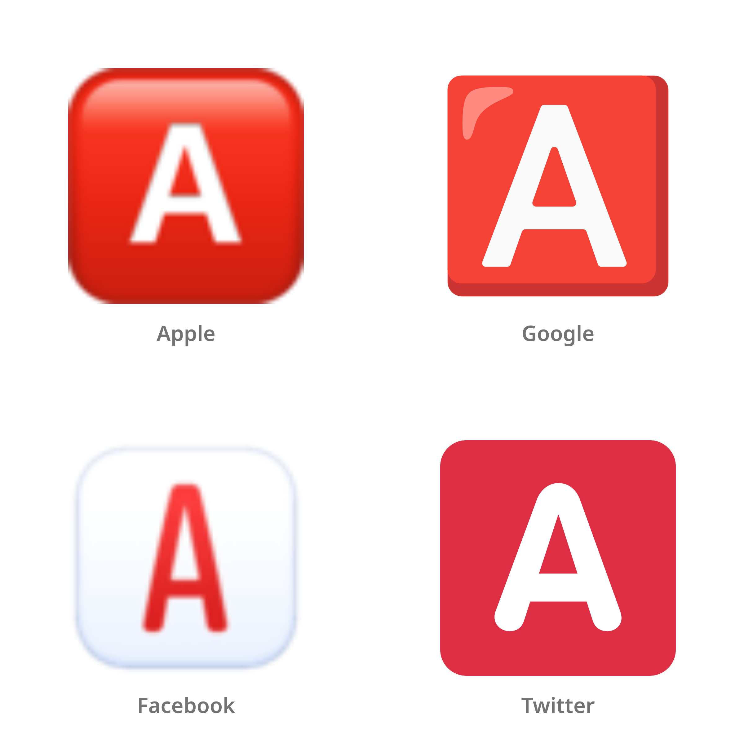 De emoji bloedgroep A in Apple-, Google-, Facebook- en Twitter-stijl