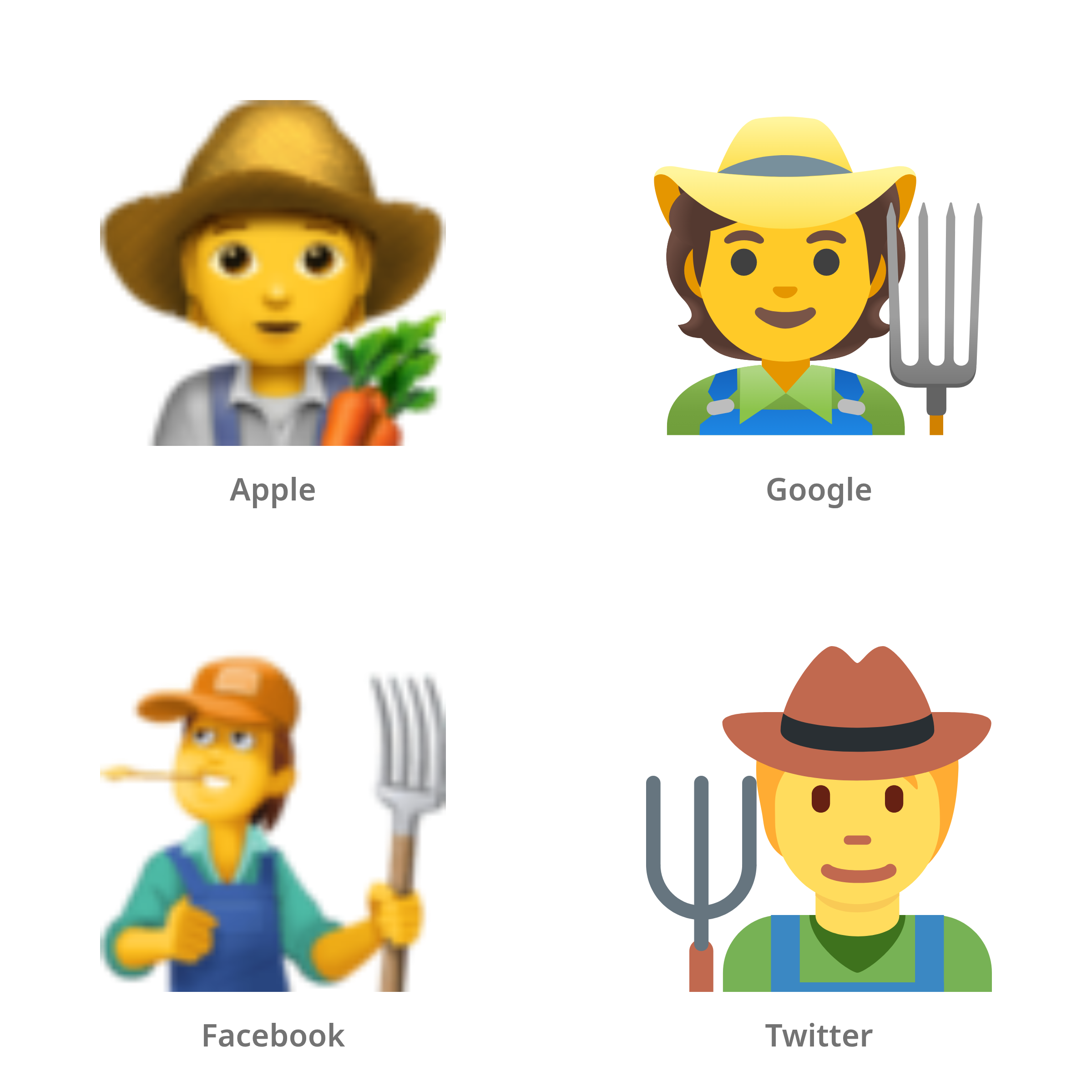 De emoji boer in Apple-, Google-, Facebook- en Twitter-stijl