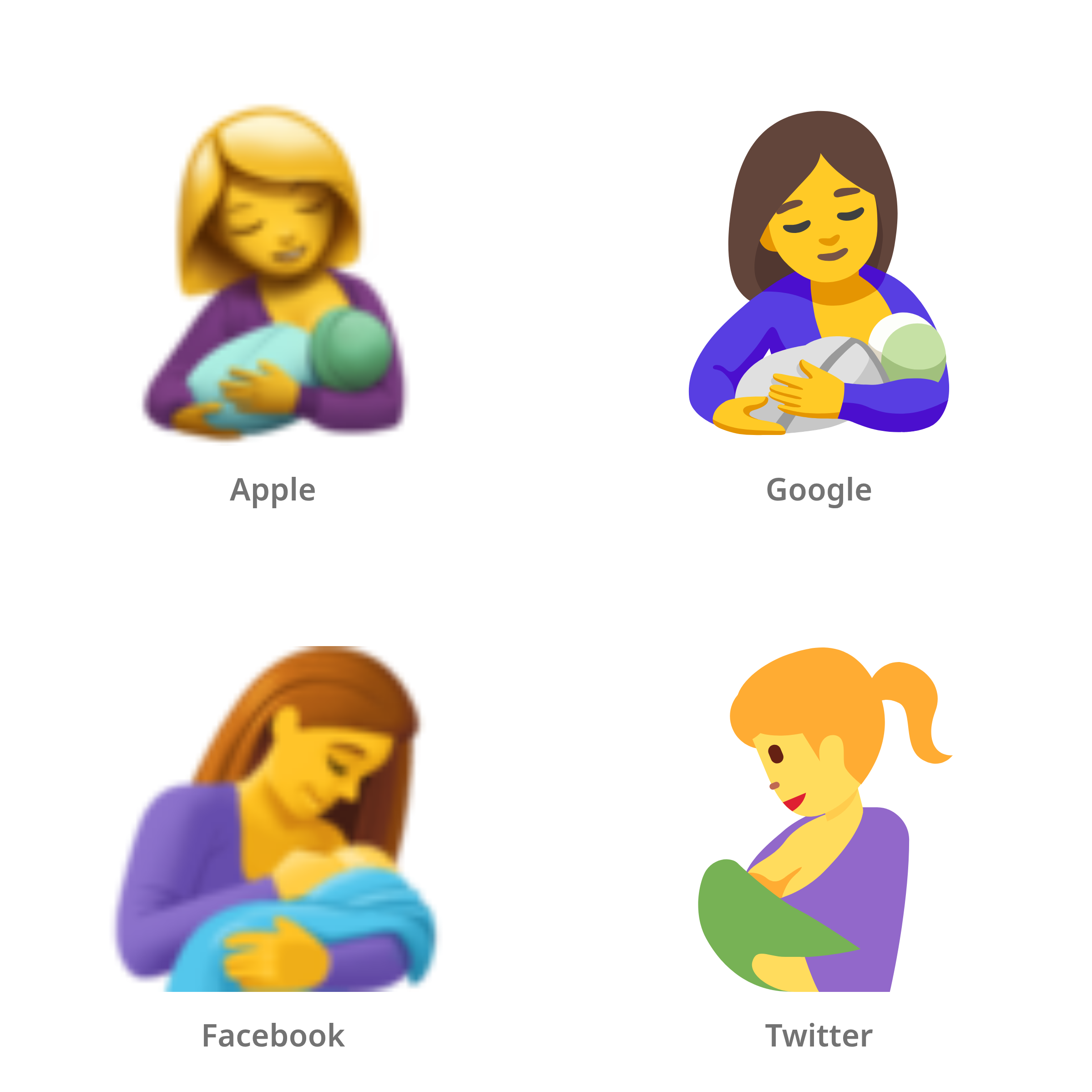 De emoji borstvoeding in Apple-, Google-, Facebook- en Twitter-stijl