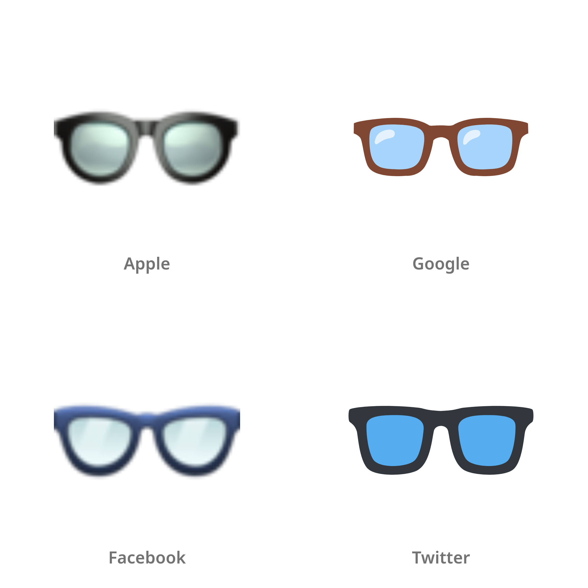 De emoji bril in Apple-, Google-, Facebook- en Twitter-stijl