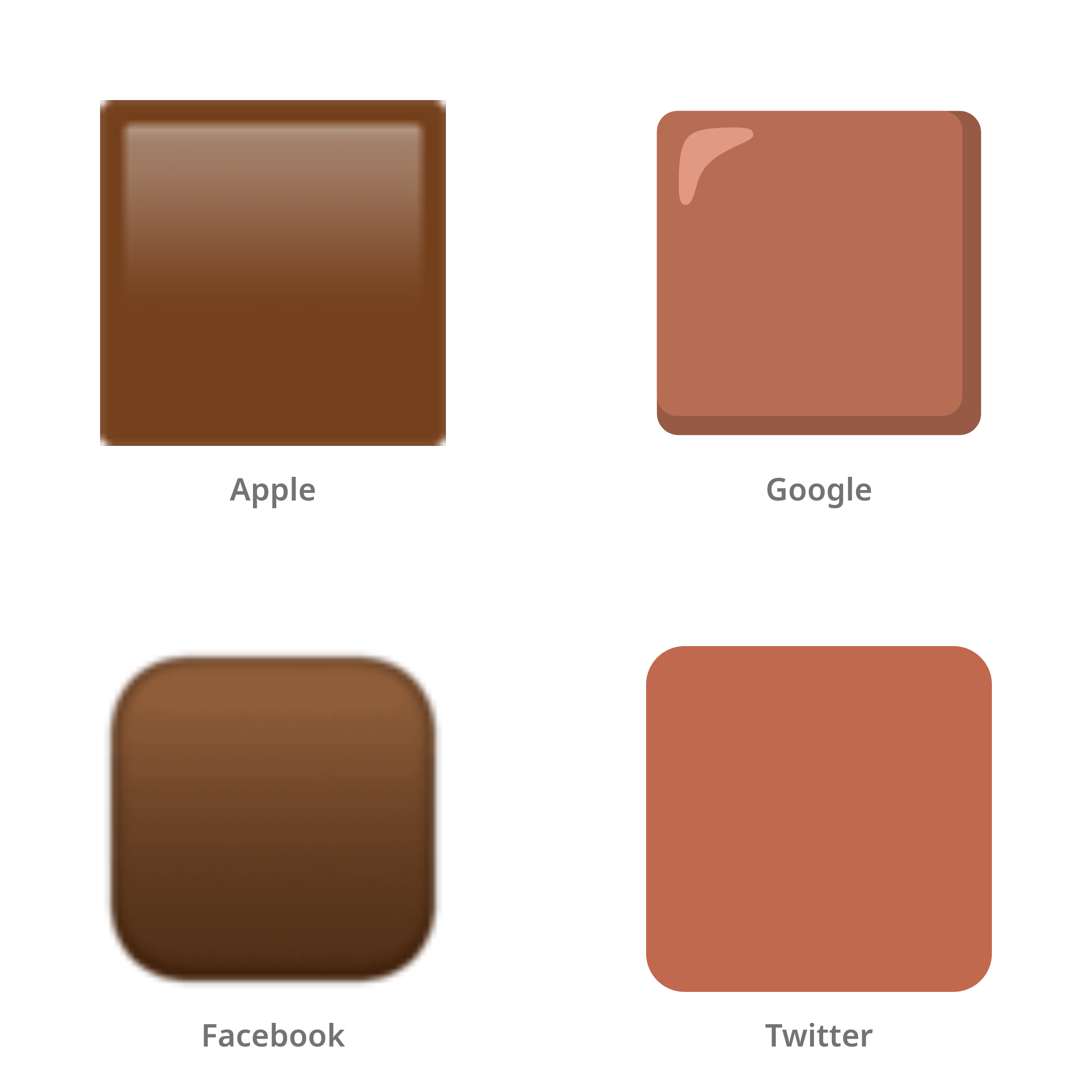 De emoji bruin vierkant in Apple-, Google-, Facebook- en Twitter-stijl