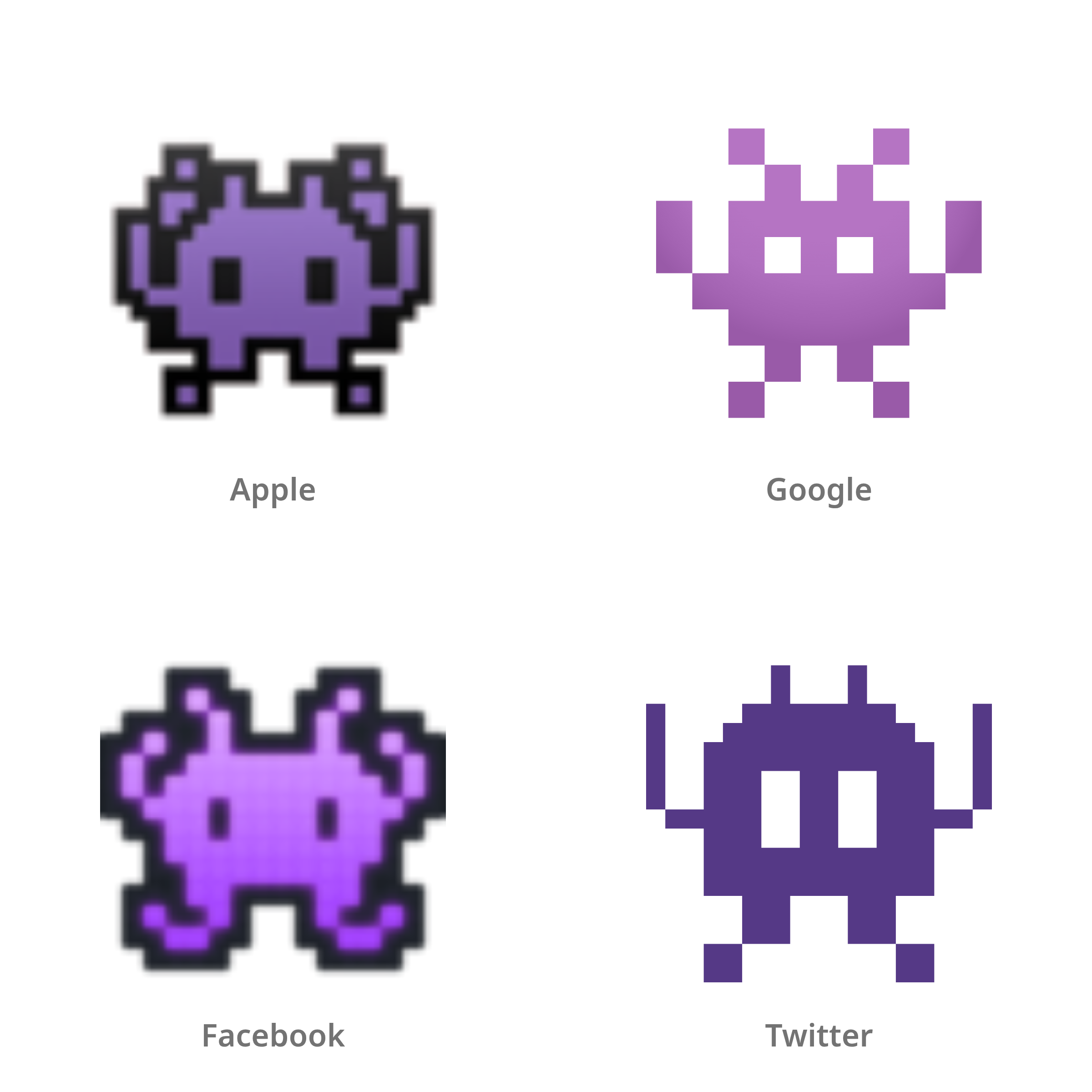 De emoji buitenaards monster in Apple-, Google-, Facebook- en Twitter-stijl