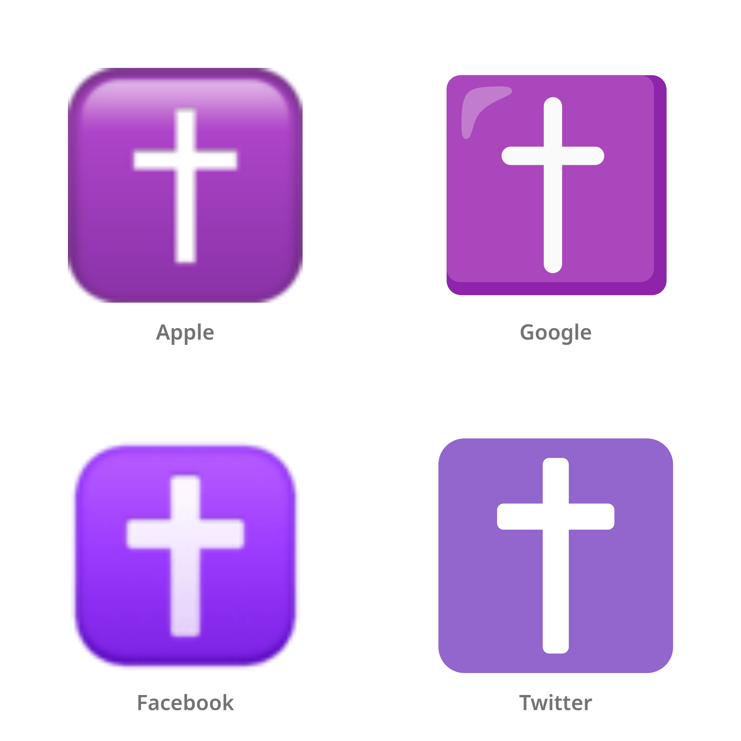 De emoji christelijk kruis in Apple-, Google-, Facebook- en Twitter-stijl