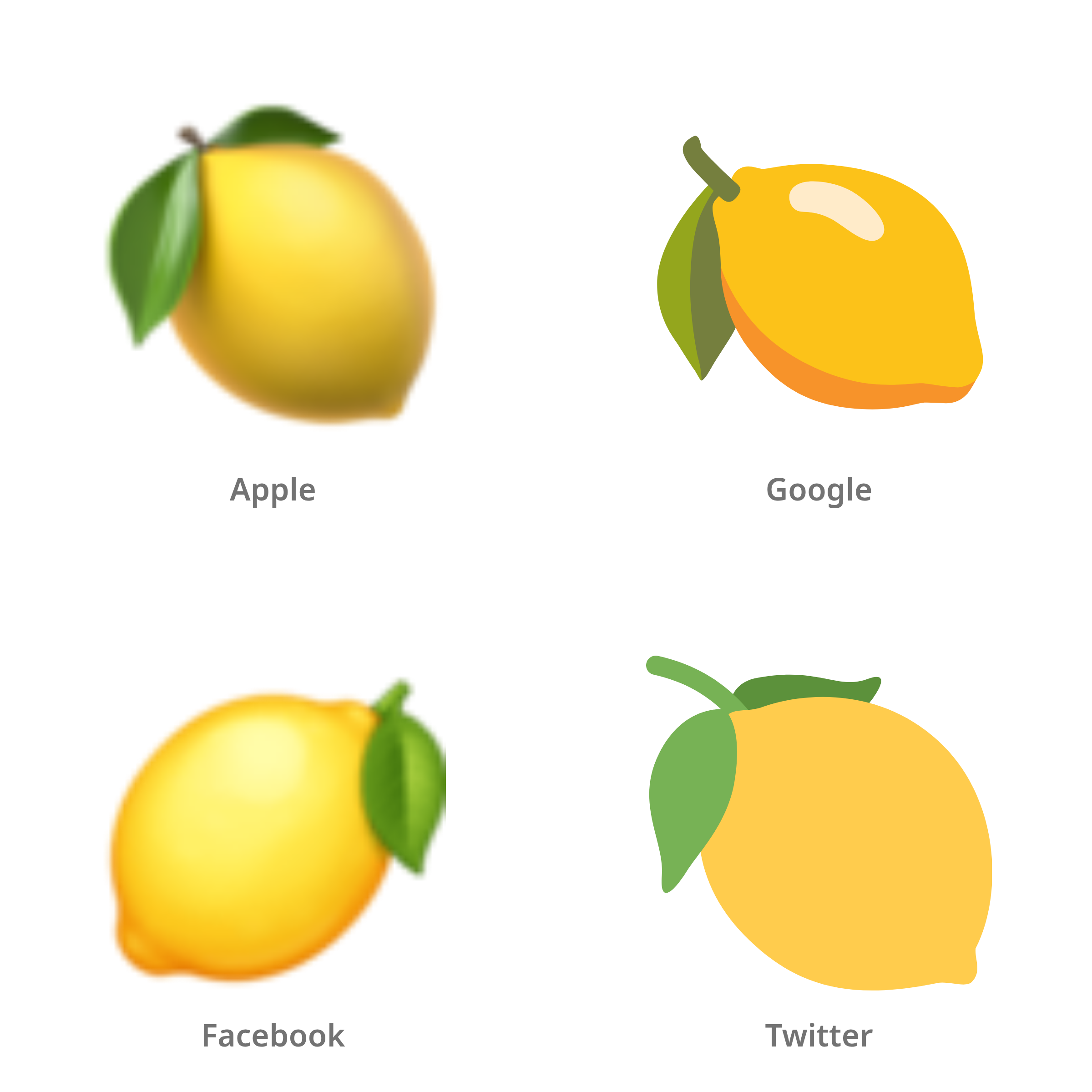 De emoji citroen in Apple-, Google-, Facebook- en Twitter-stijl