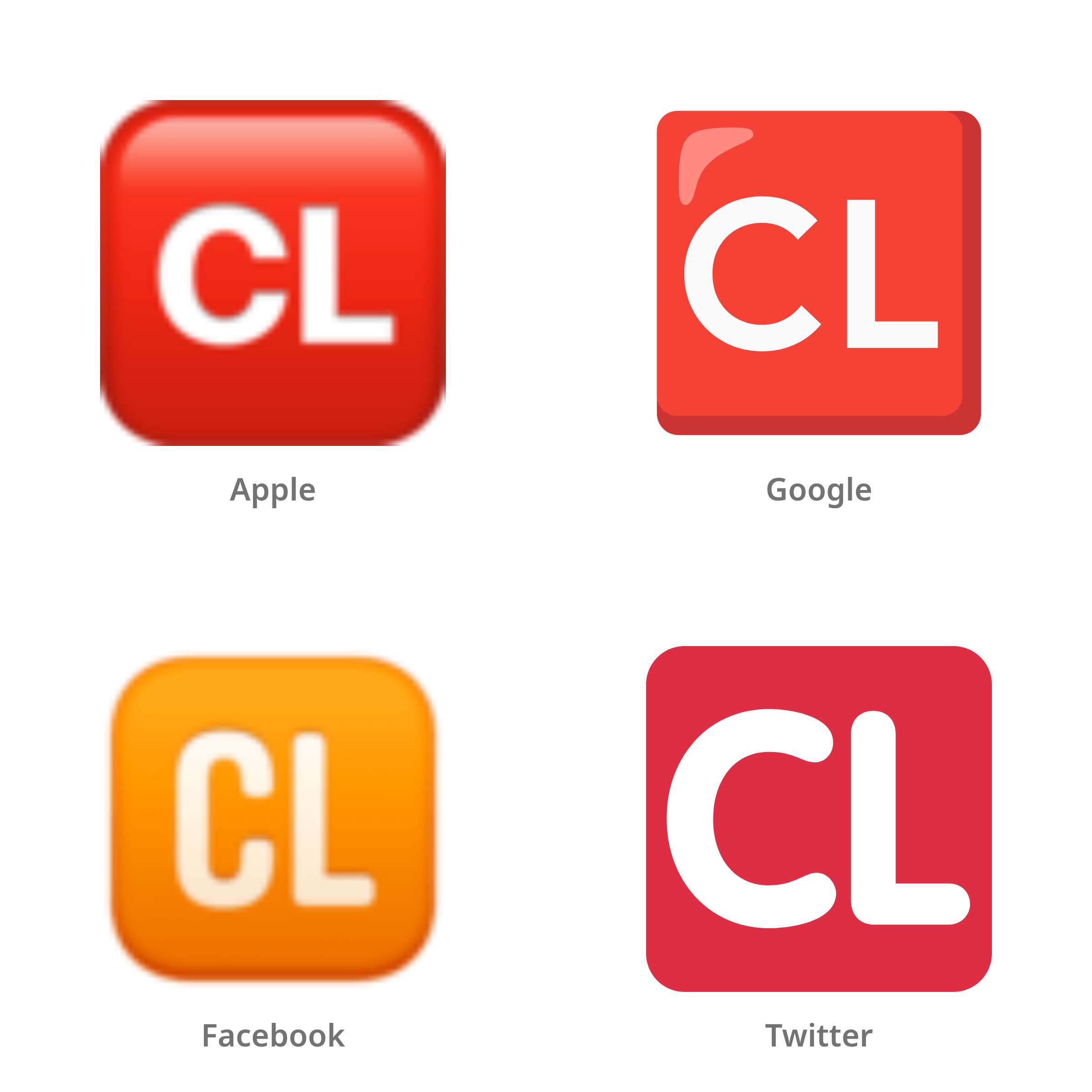 De emoji CL-knop in Apple-, Google-, Facebook- en Twitter-stijl