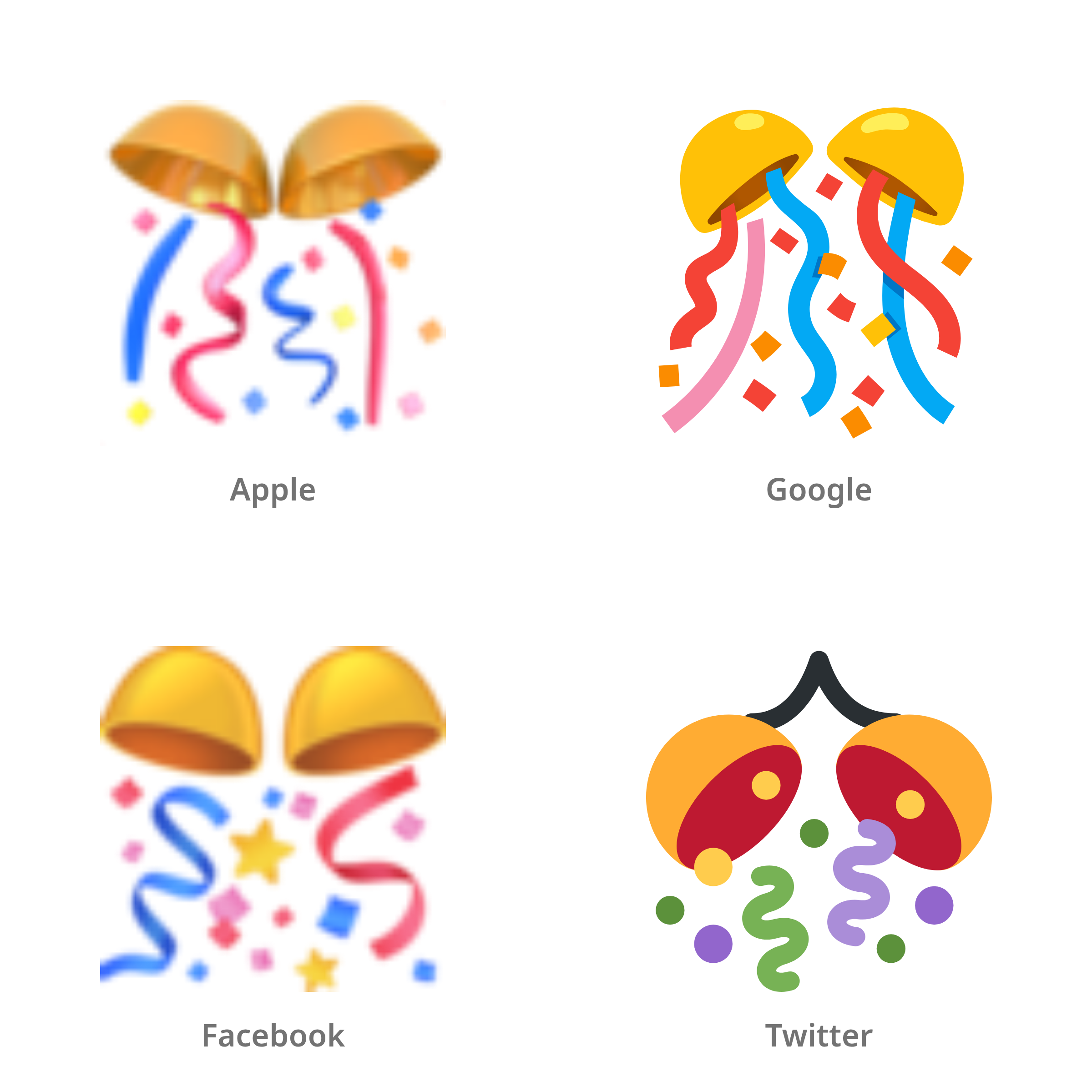 De emoji confettibal in Apple-, Google-, Facebook- en Twitter-stijl