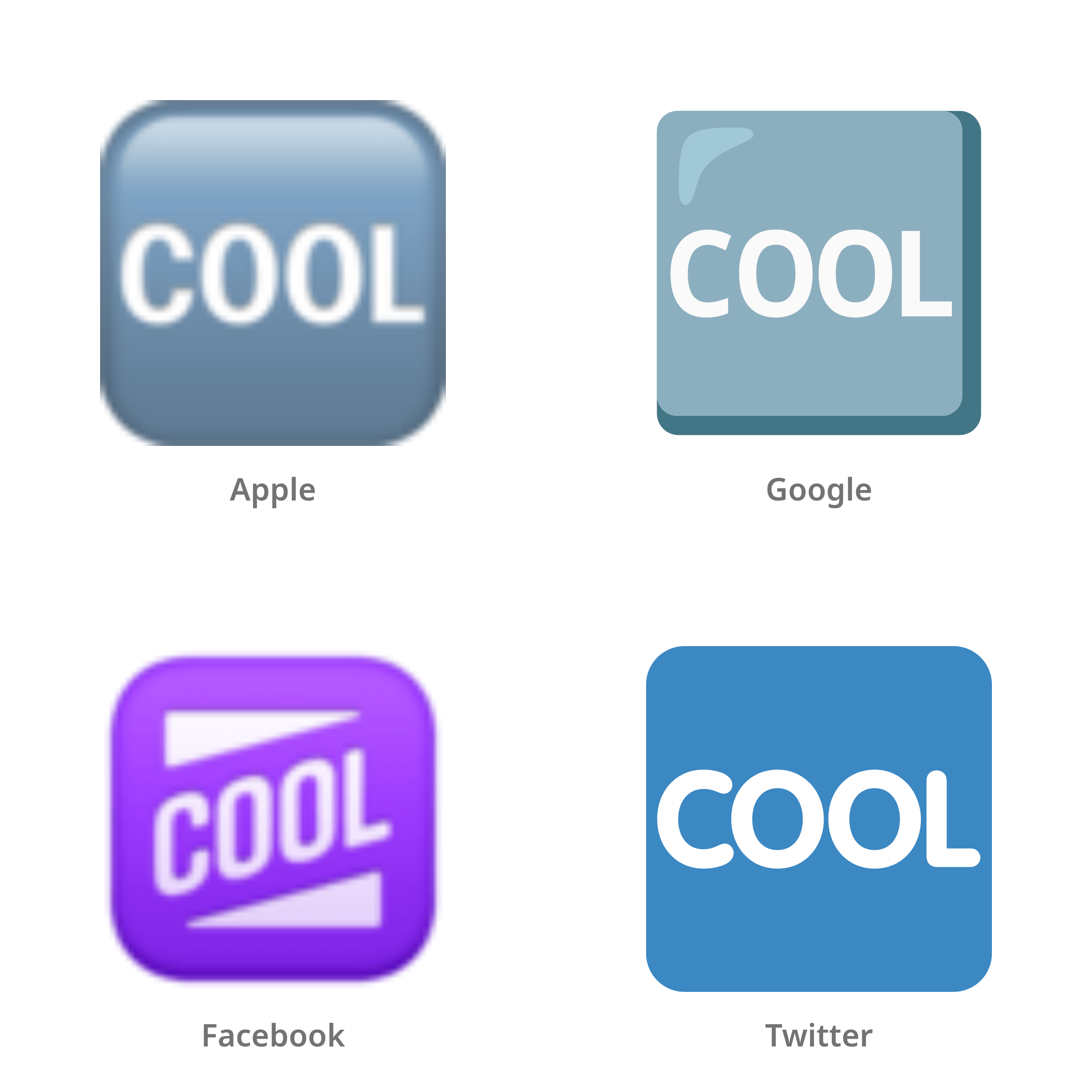 De emoji COOL-knop in Apple-, Google-, Facebook- en Twitter-stijl