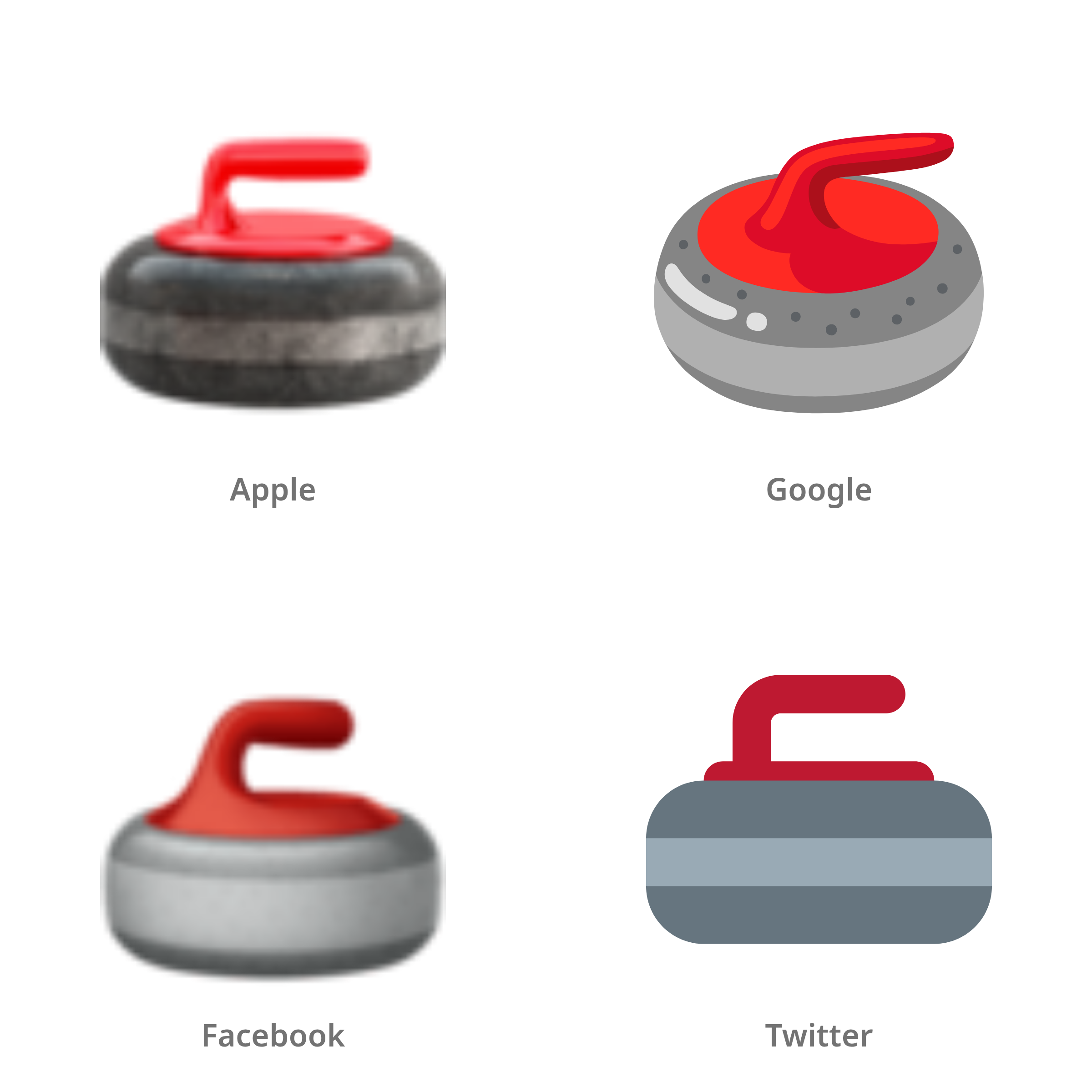 De emoji curlingsteen in Apple-, Google-, Facebook- en Twitter-stijl