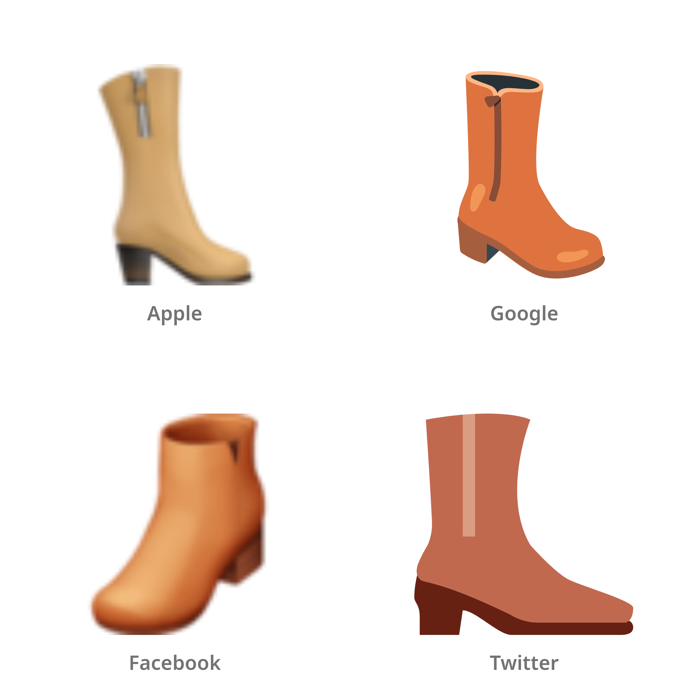 De emoji dameslaars in Apple-, Google-, Facebook- en Twitter-stijl