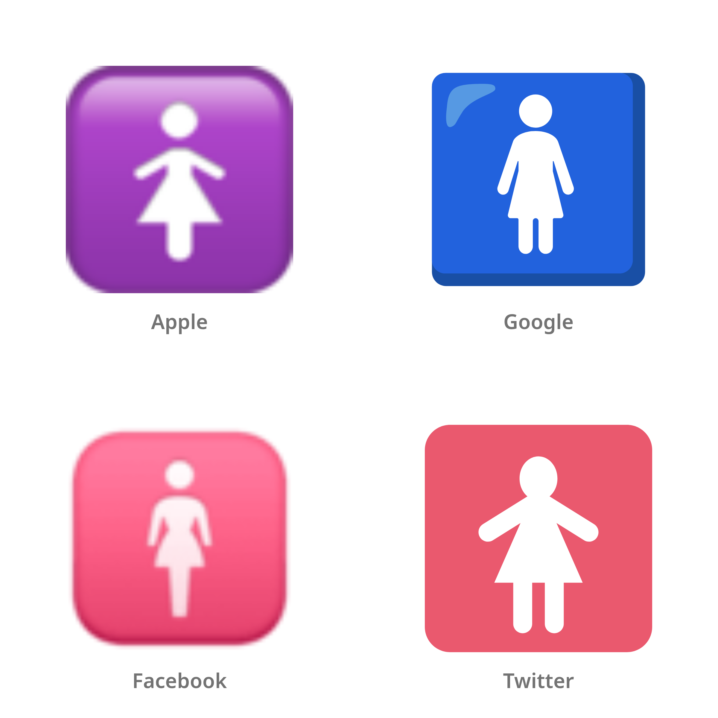 De emoji damestoilet in Apple-, Google-, Facebook- en Twitter-stijl