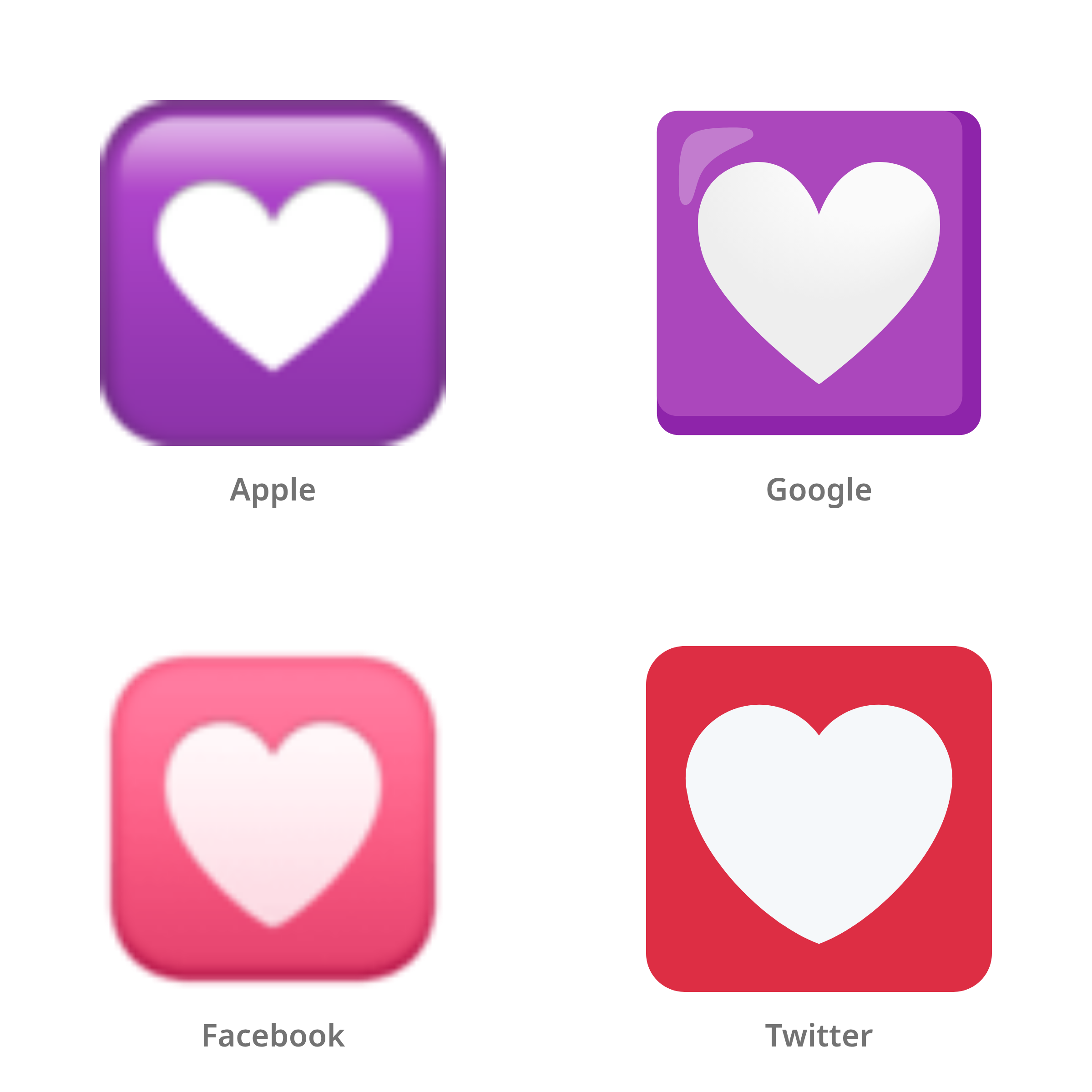 De emoji decoratief hart in Apple-, Google-, Facebook- en Twitter-stijl
