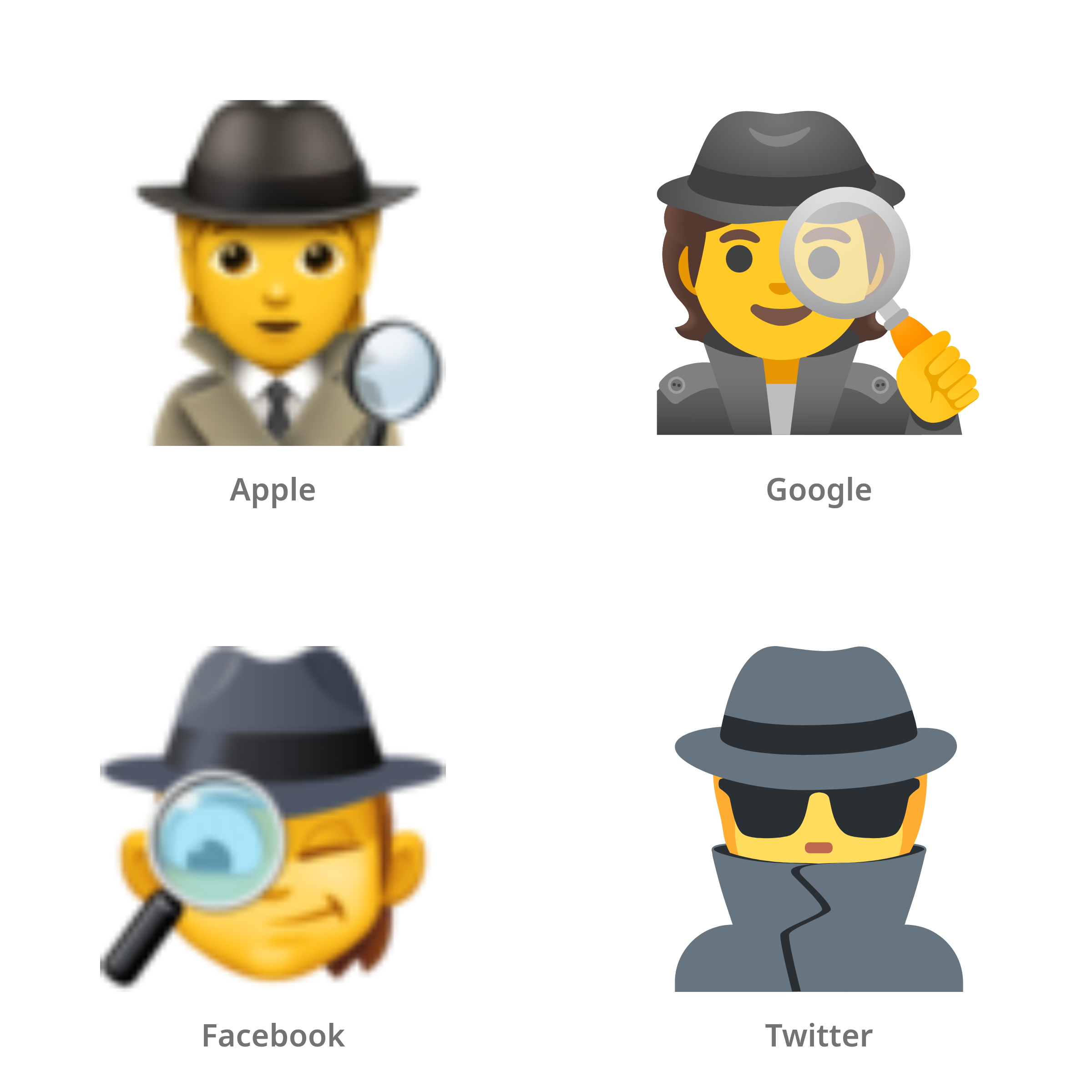 De emoji detective in Apple-, Google-, Facebook- en Twitter-stijl