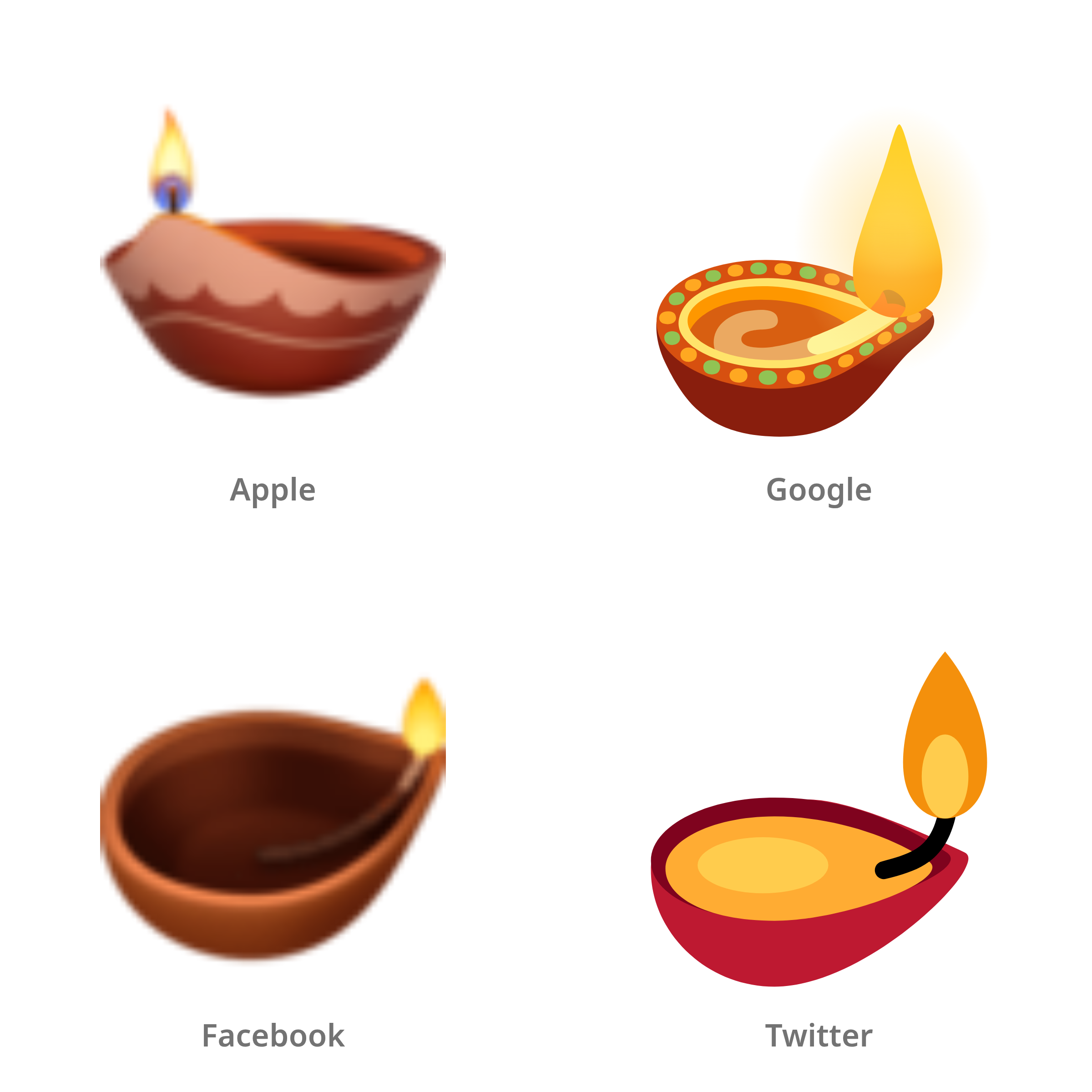 De emoji diya-lamp in Apple-, Google-, Facebook- en Twitter-stijl