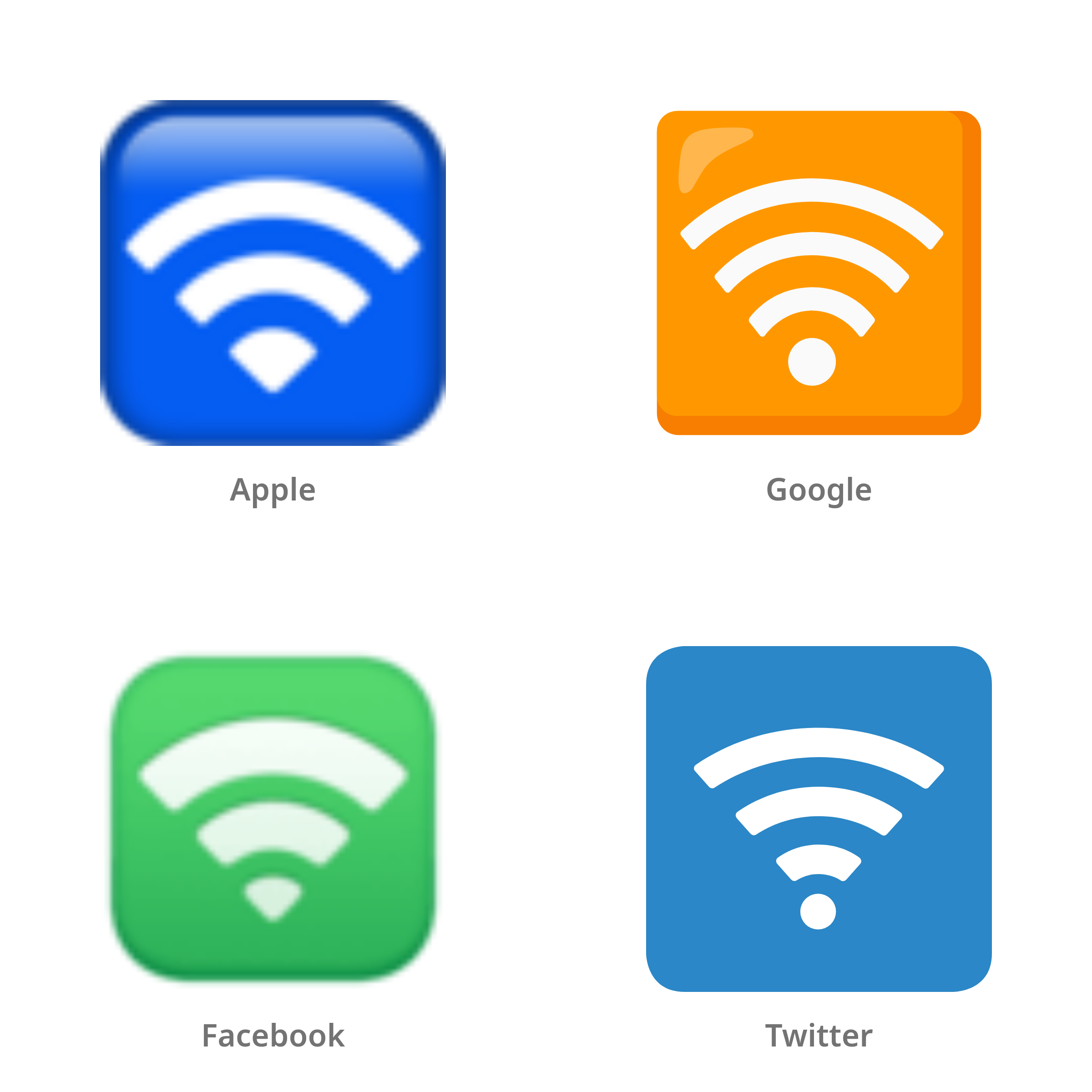 De emoji draadloos in Apple-, Google-, Facebook- en Twitter-stijl