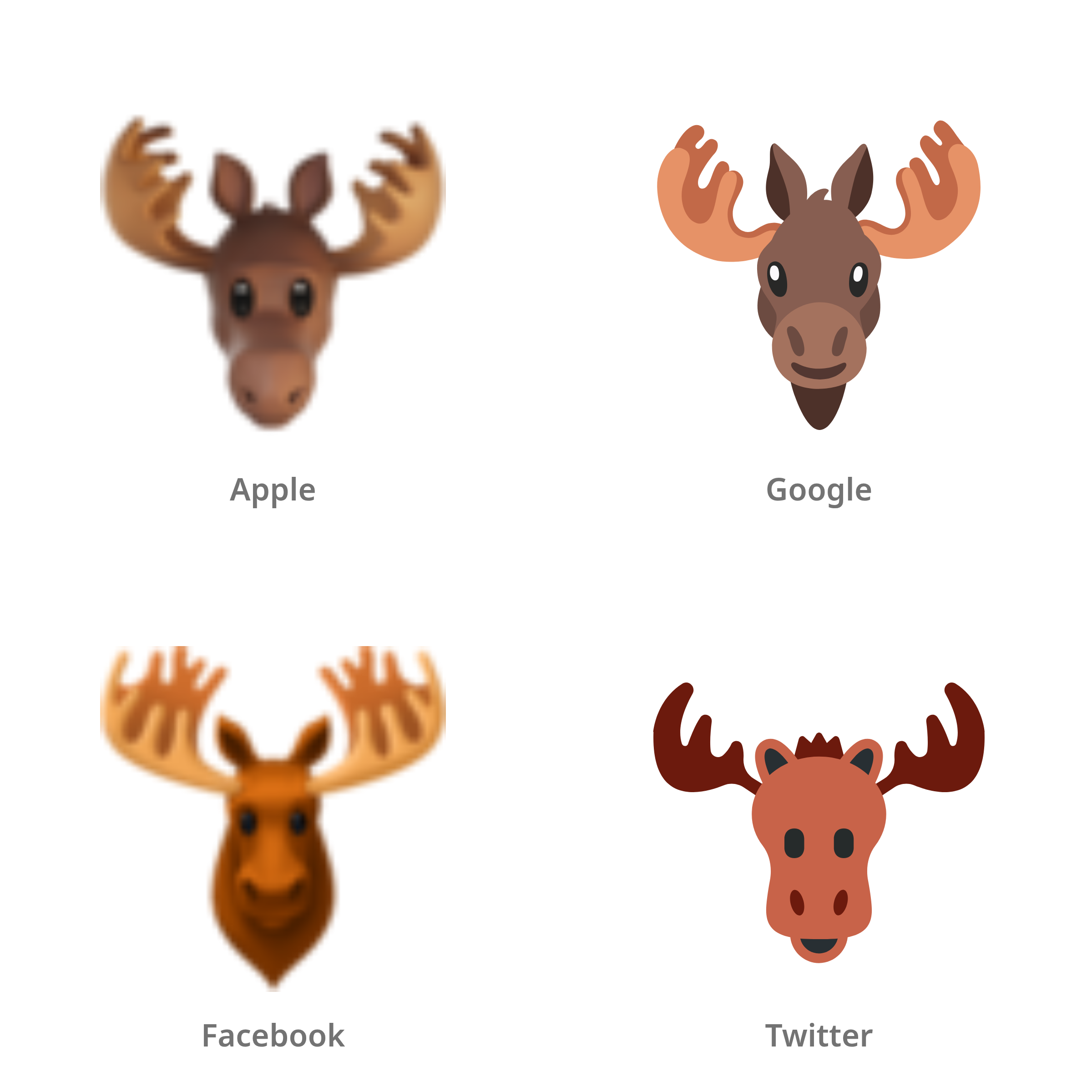 De emoji eland in Apple-, Google-, Facebook- en Twitter-stijl