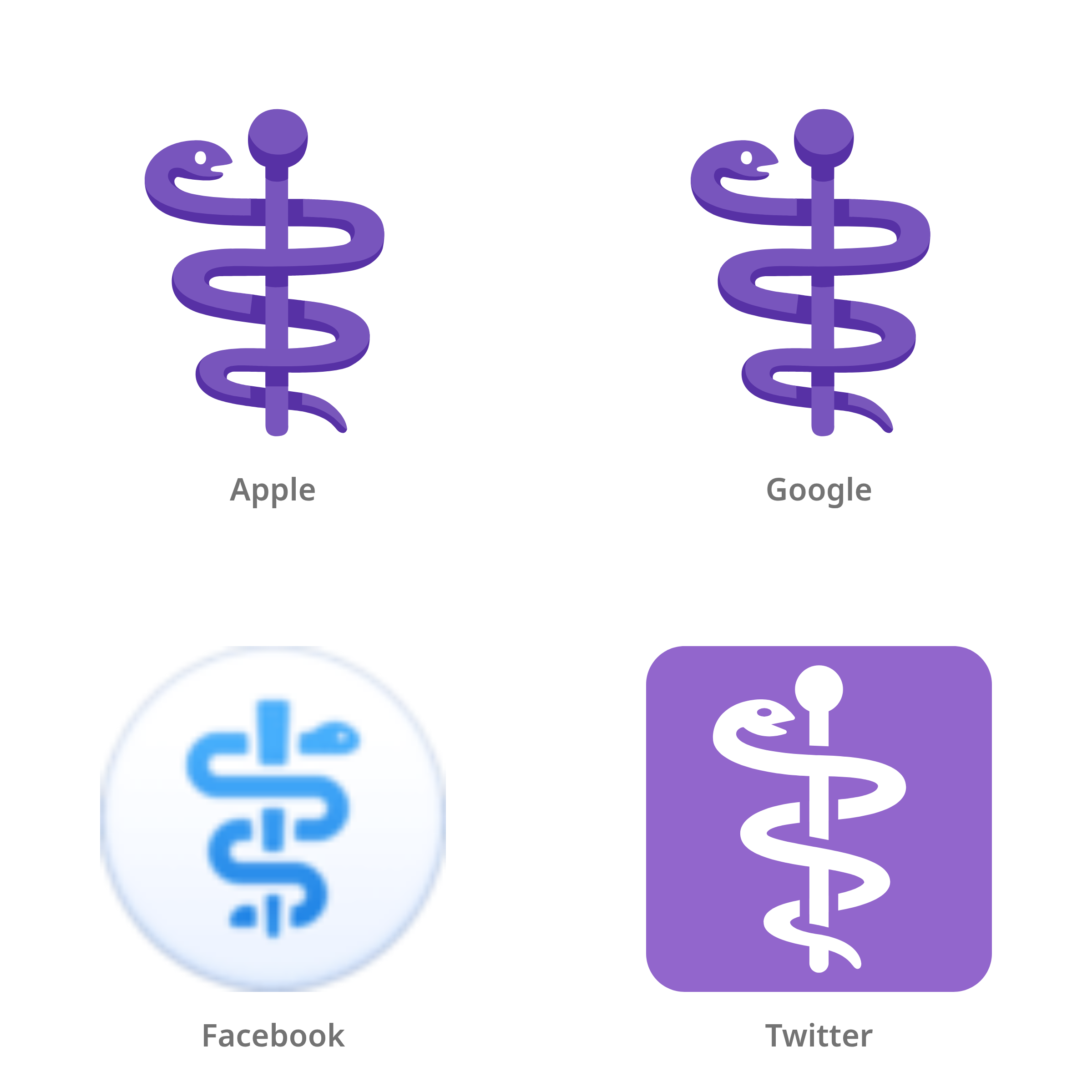 De emoji esculaap in Apple-, Google-, Facebook- en Twitter-stijl