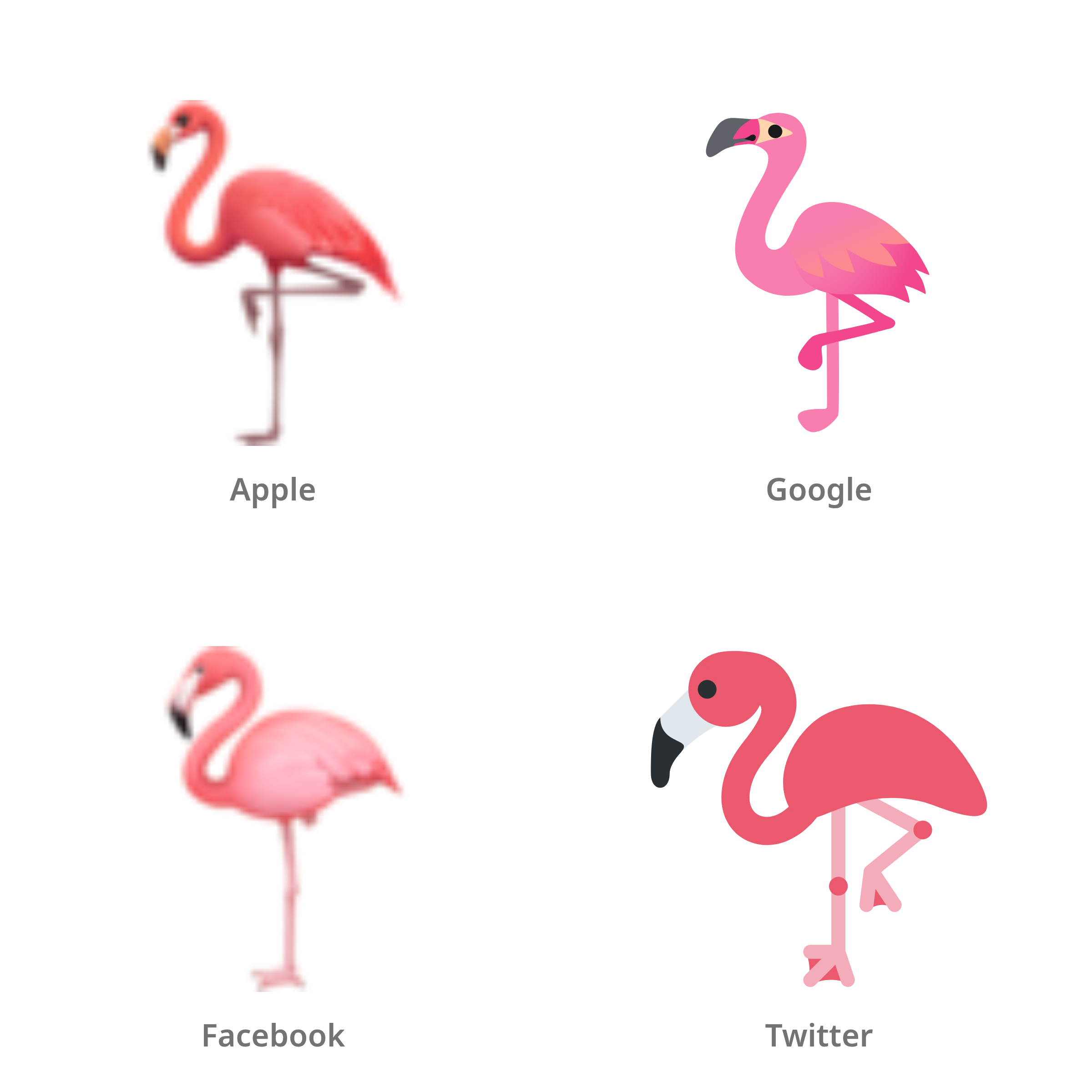 De emoji flamingo in Apple-, Google-, Facebook- en Twitter-stijl