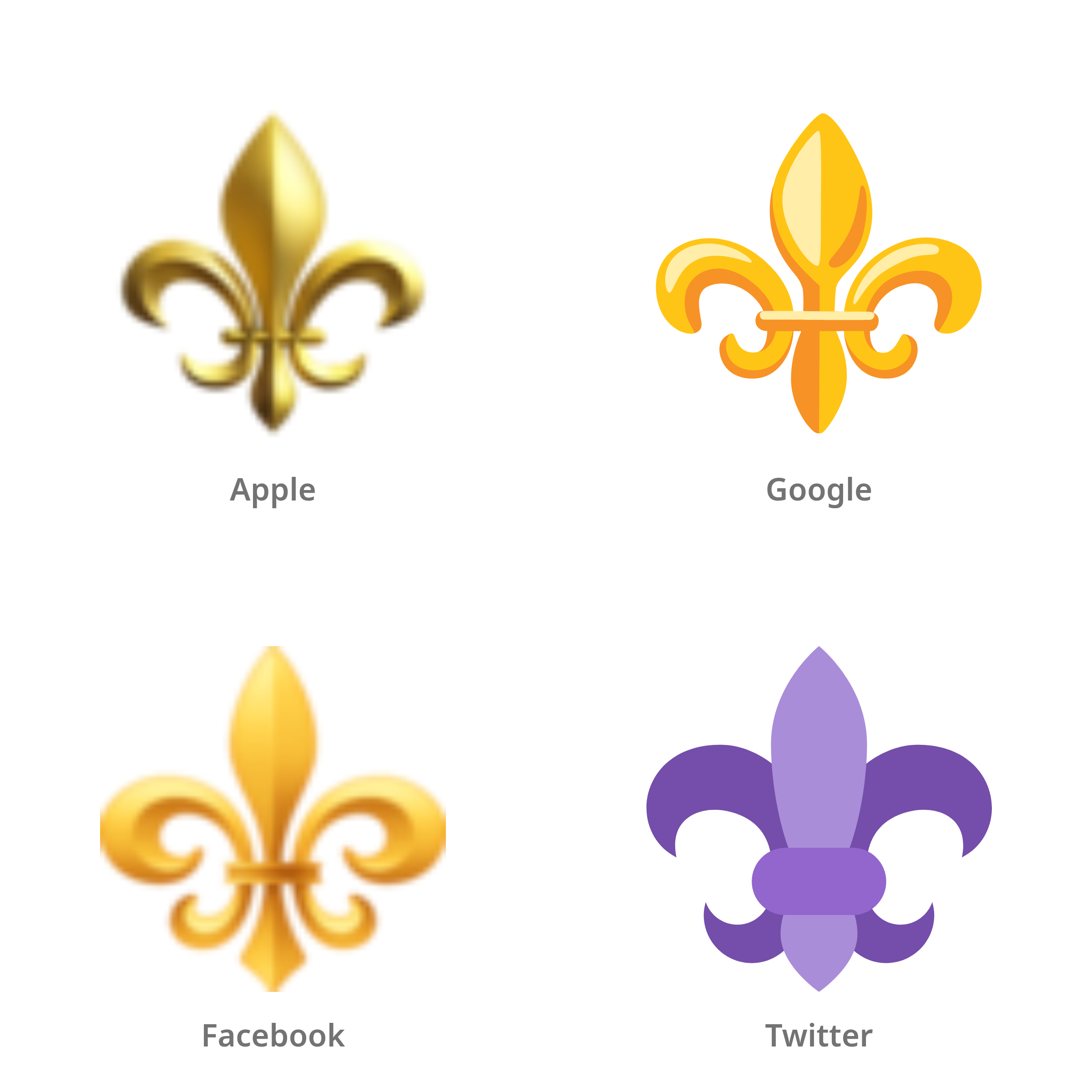 De emoji fleur de lis in Apple-, Google-, Facebook- en Twitter-stijl