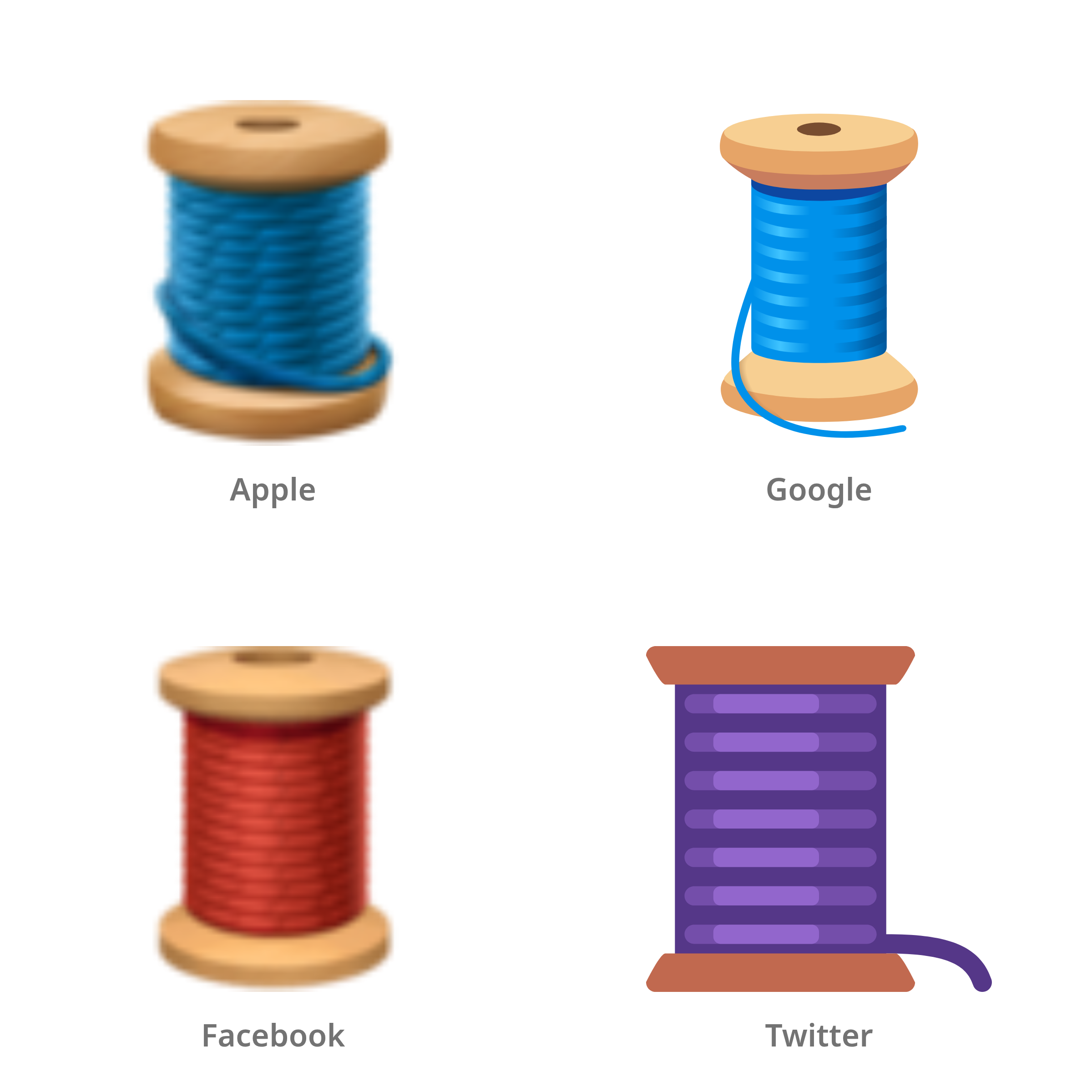 De emoji garen in Apple-, Google-, Facebook- en Twitter-stijl