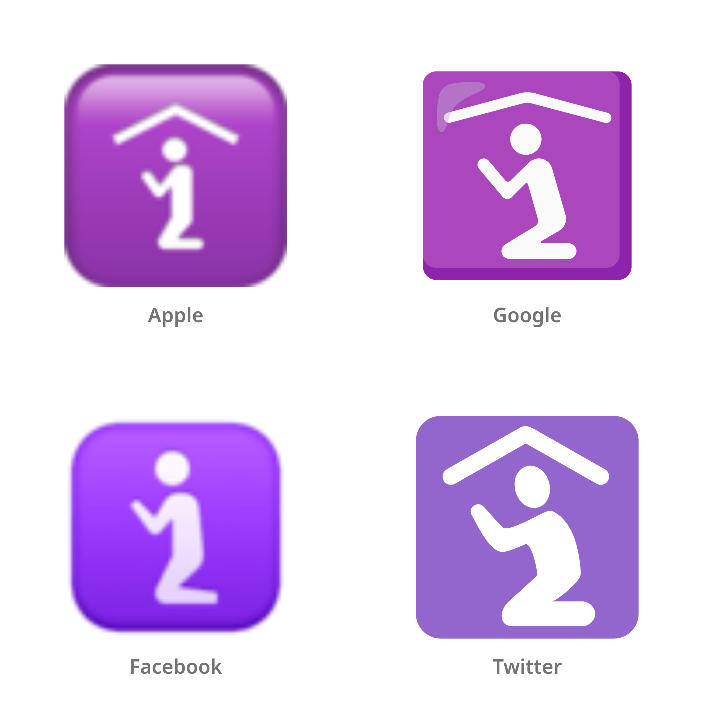 De emoji gebedsruimte in Apple-, Google-, Facebook- en Twitter-stijl