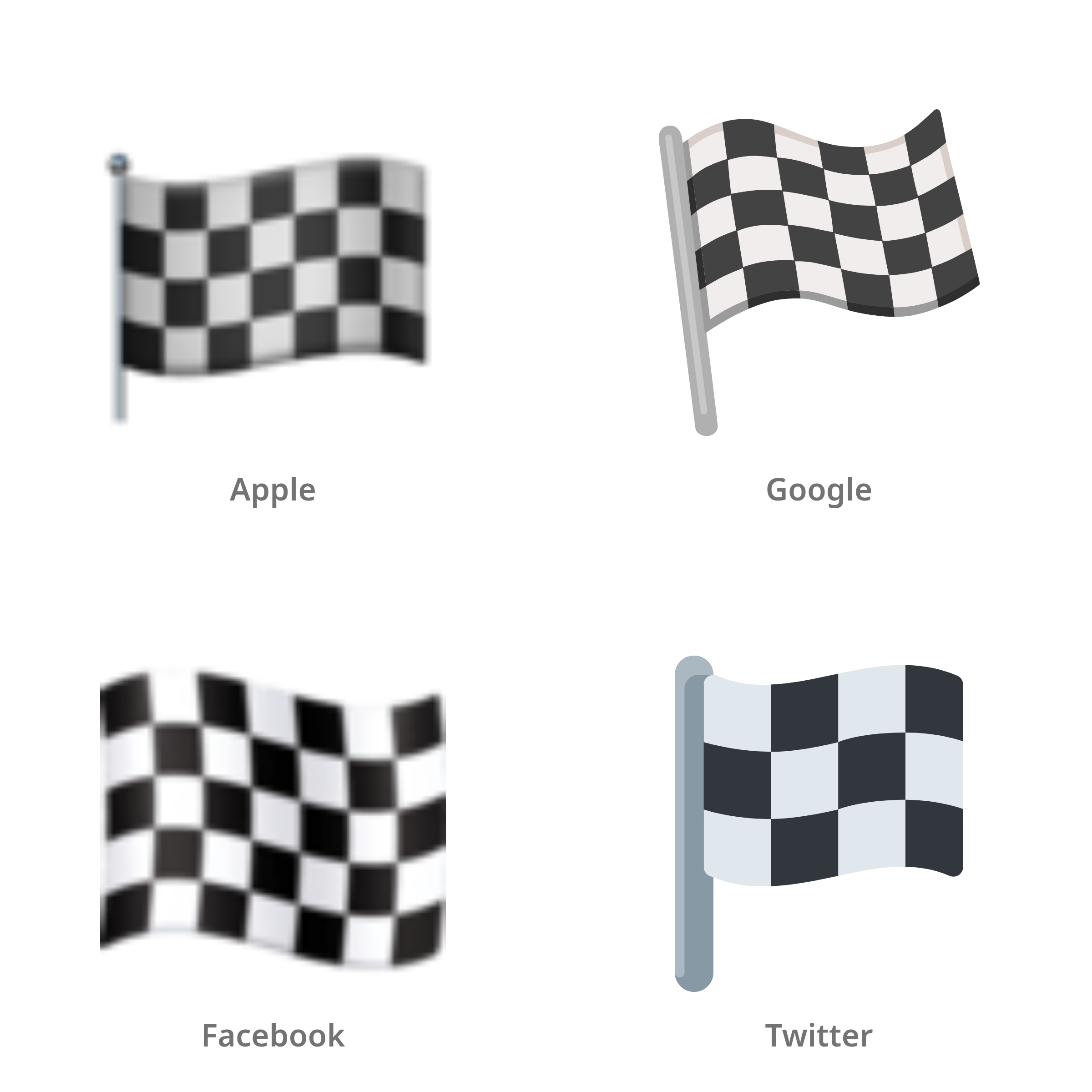 De emoji geblokte vlag in Apple-, Google-, Facebook- en Twitter-stijl