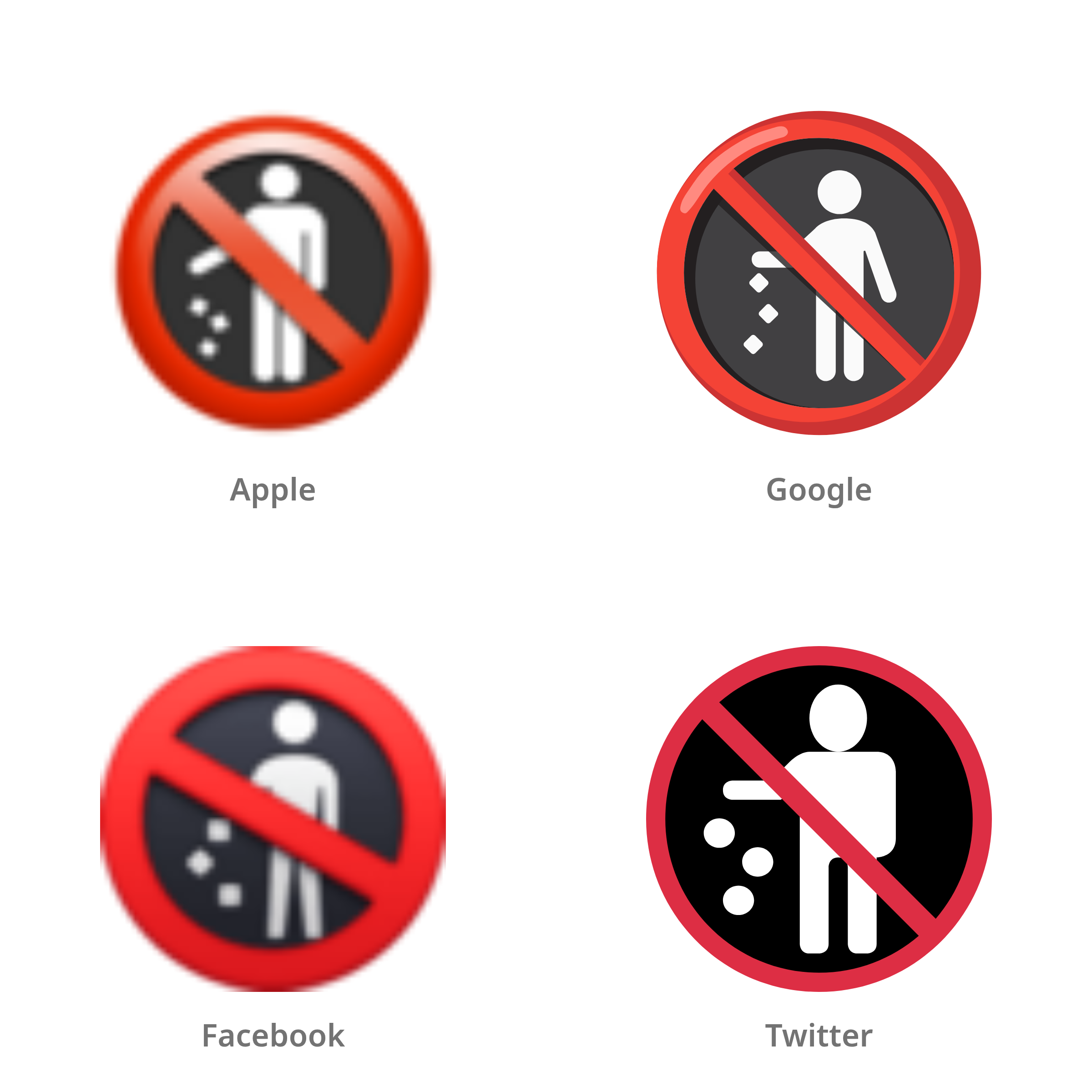 De emoji geen afval weggooien in Apple-, Google-, Facebook- en Twitter-stijl