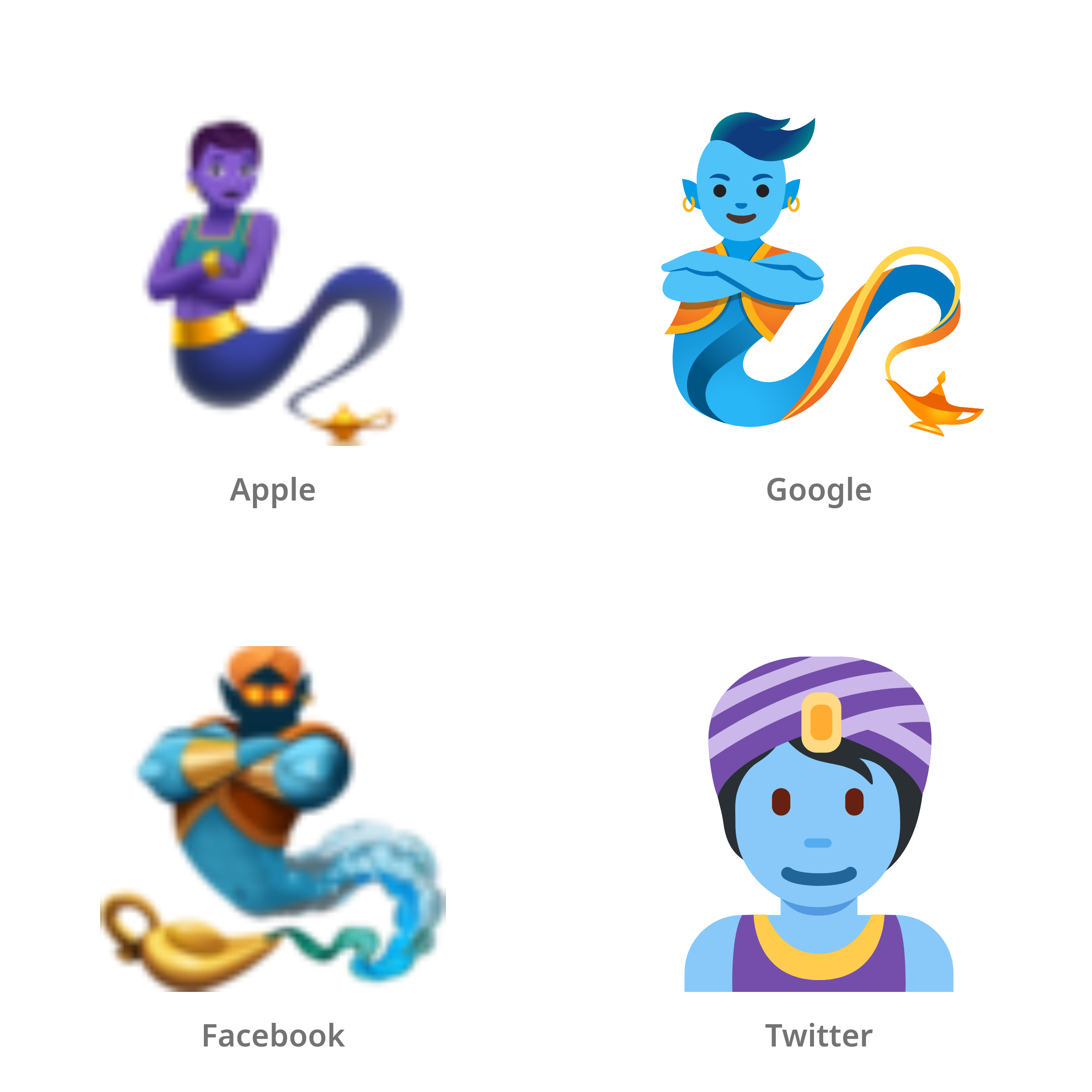 De emoji geest in de fles in Apple-, Google-, Facebook- en Twitter-stijl