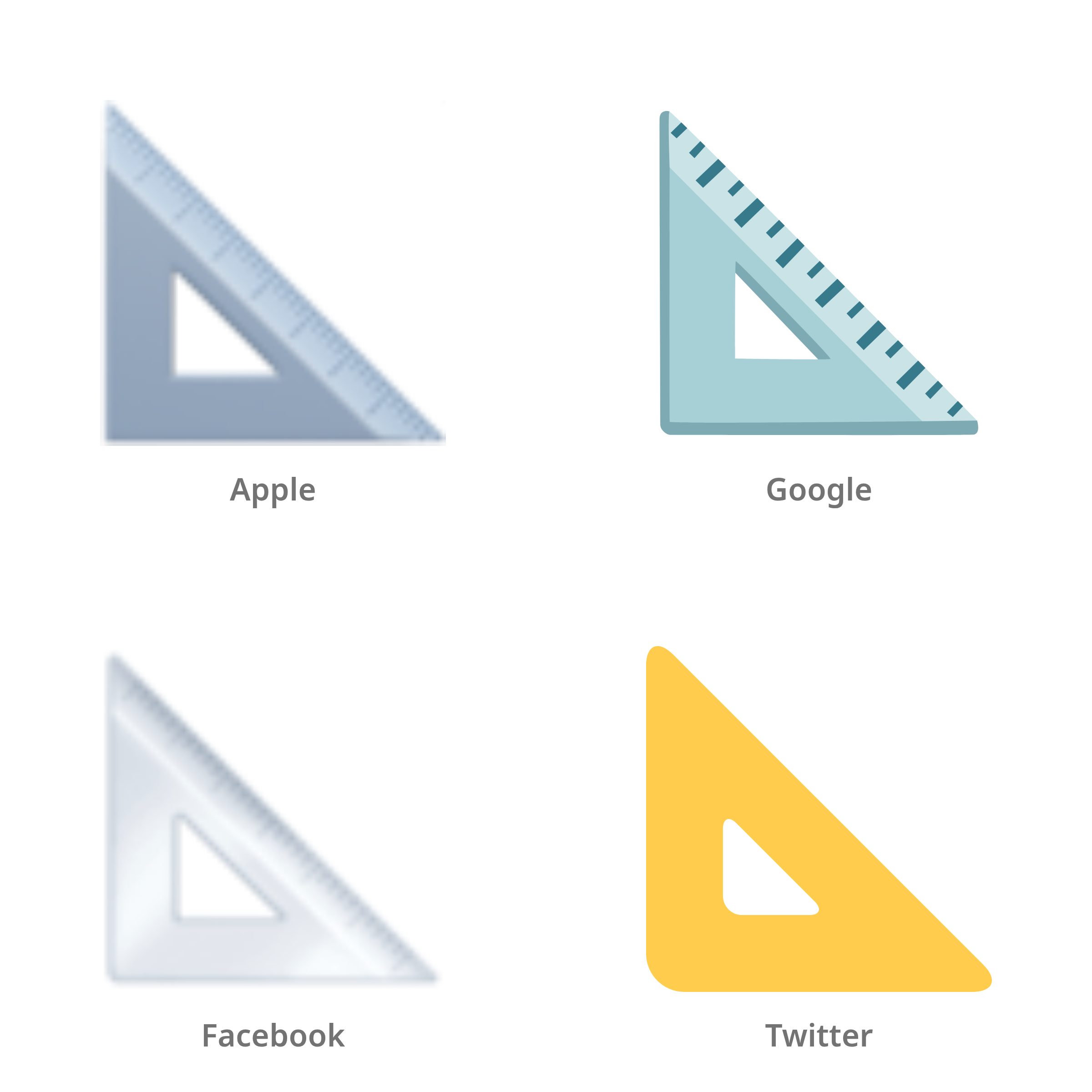 De emoji geodriehoek in Apple-, Google-, Facebook- en Twitter-stijl