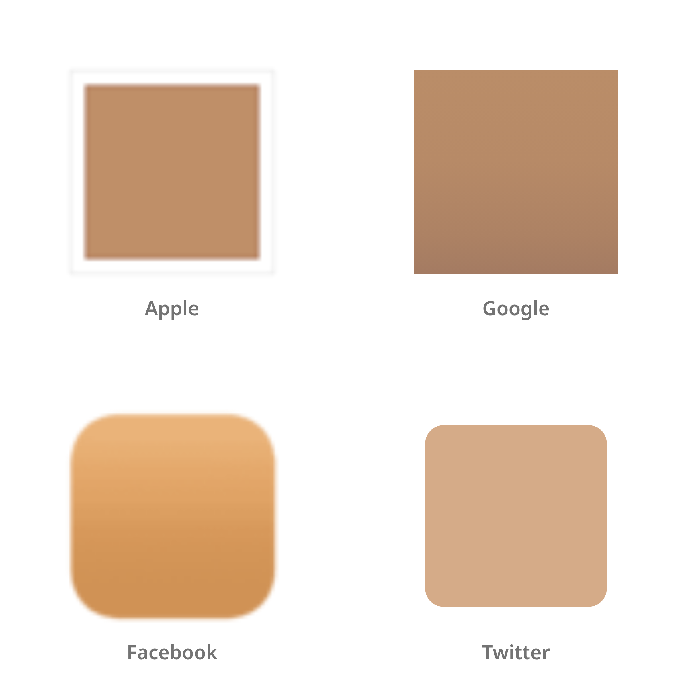 De emoji getinte huidskleur in Apple-, Google-, Facebook- en Twitter-stijl