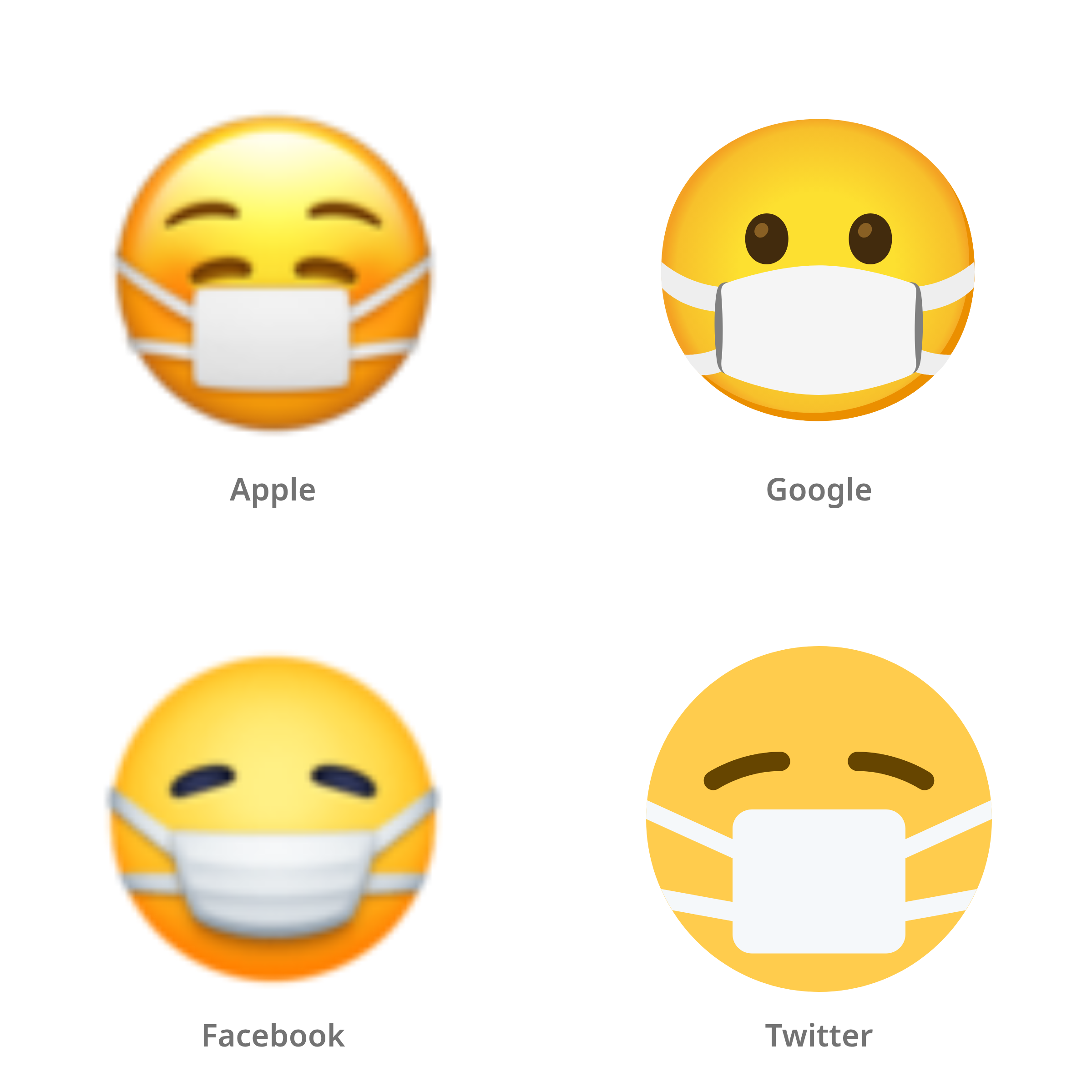 De emoji gezicht met doktersmasker in Apple-, Google-, Facebook- en Twitter-stijl