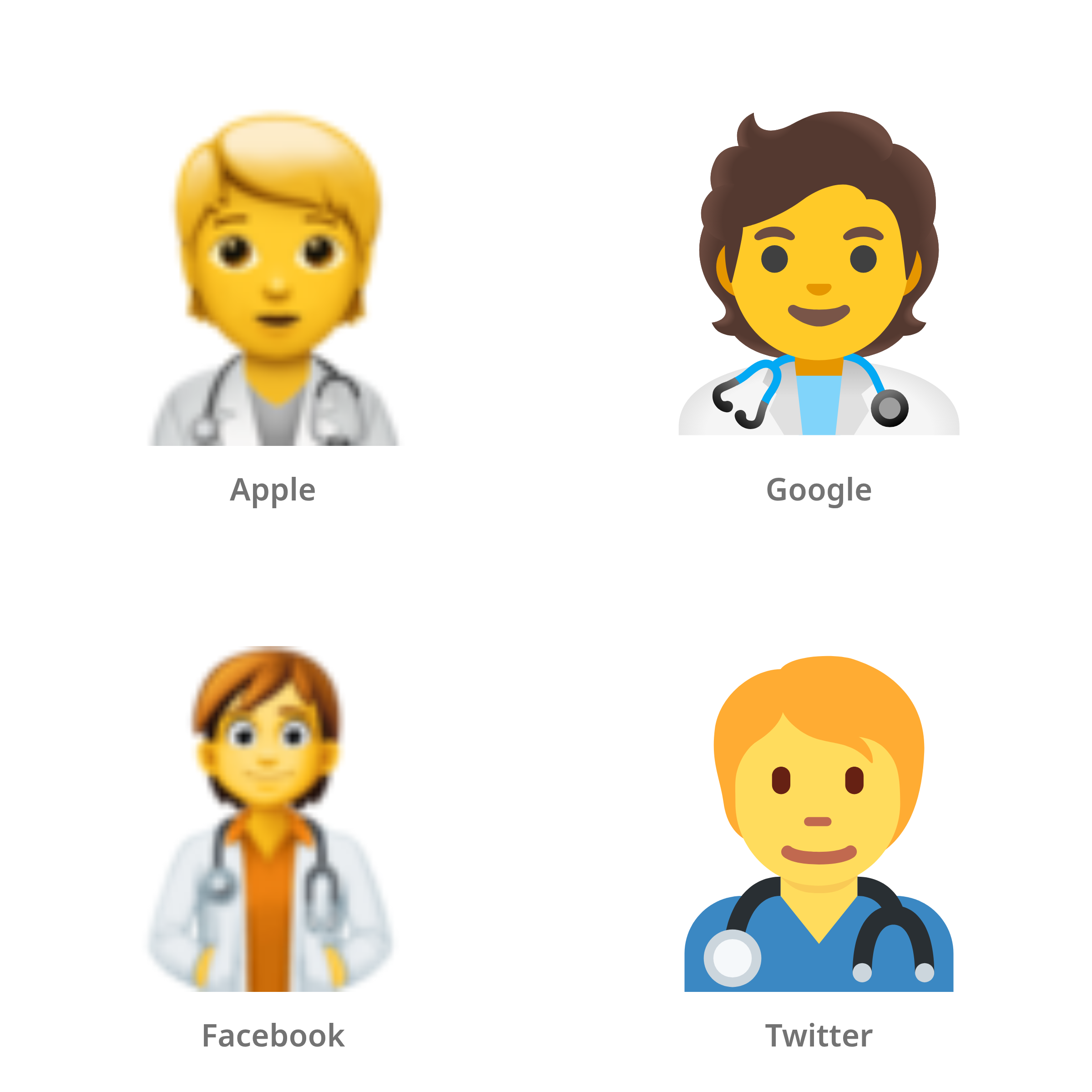 De emoji gezondheidsmedewerker in Apple-, Google-, Facebook- en Twitter-stijl