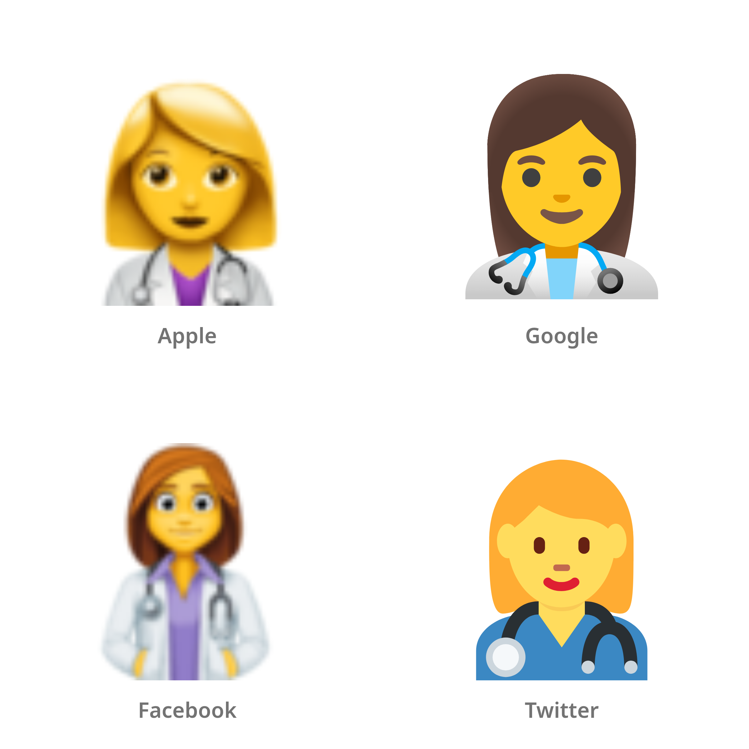 De emoji gezondheidsmedewerkster in Apple-, Google-, Facebook- en Twitter-stijl
