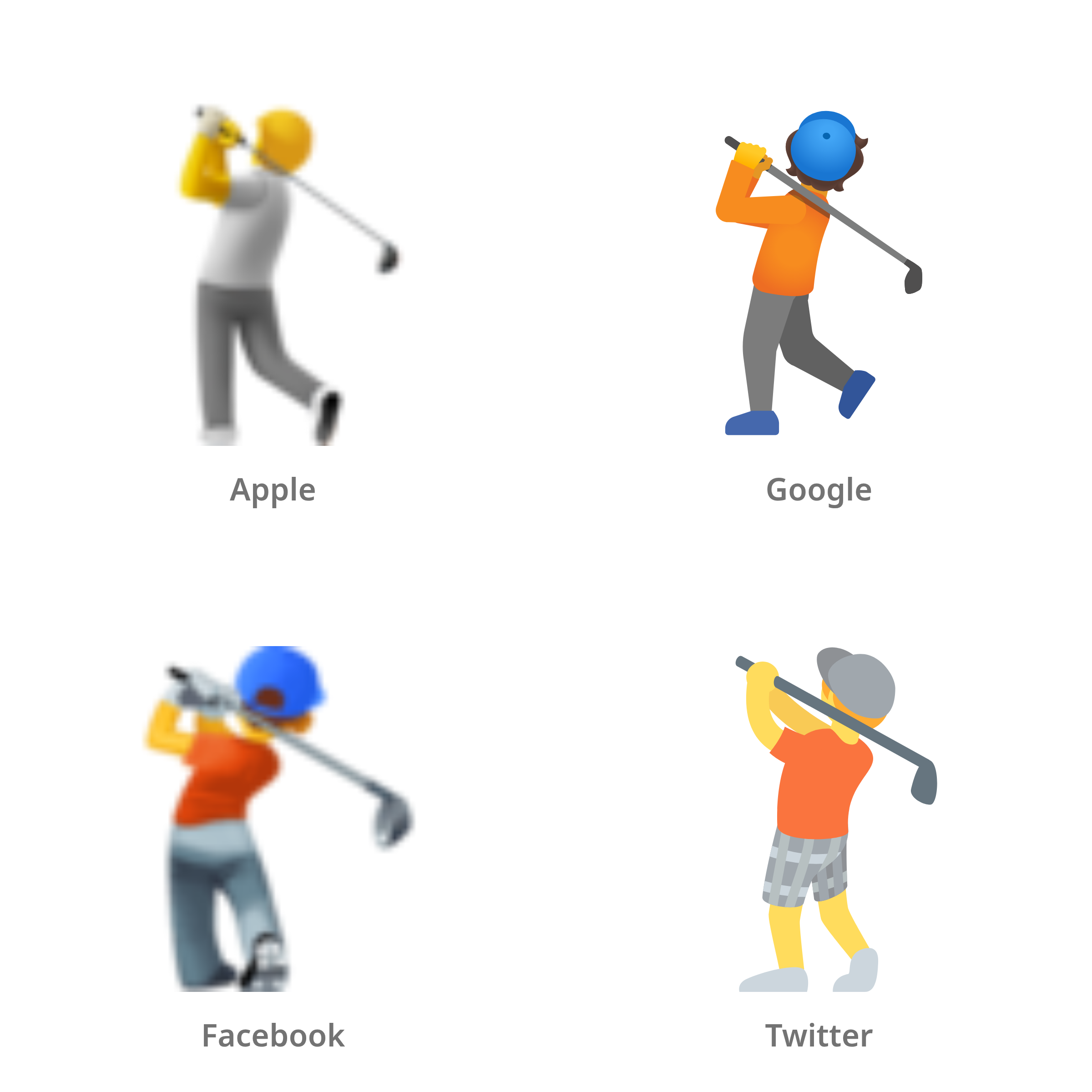 De emoji golfer in Apple-, Google-, Facebook- en Twitter-stijl