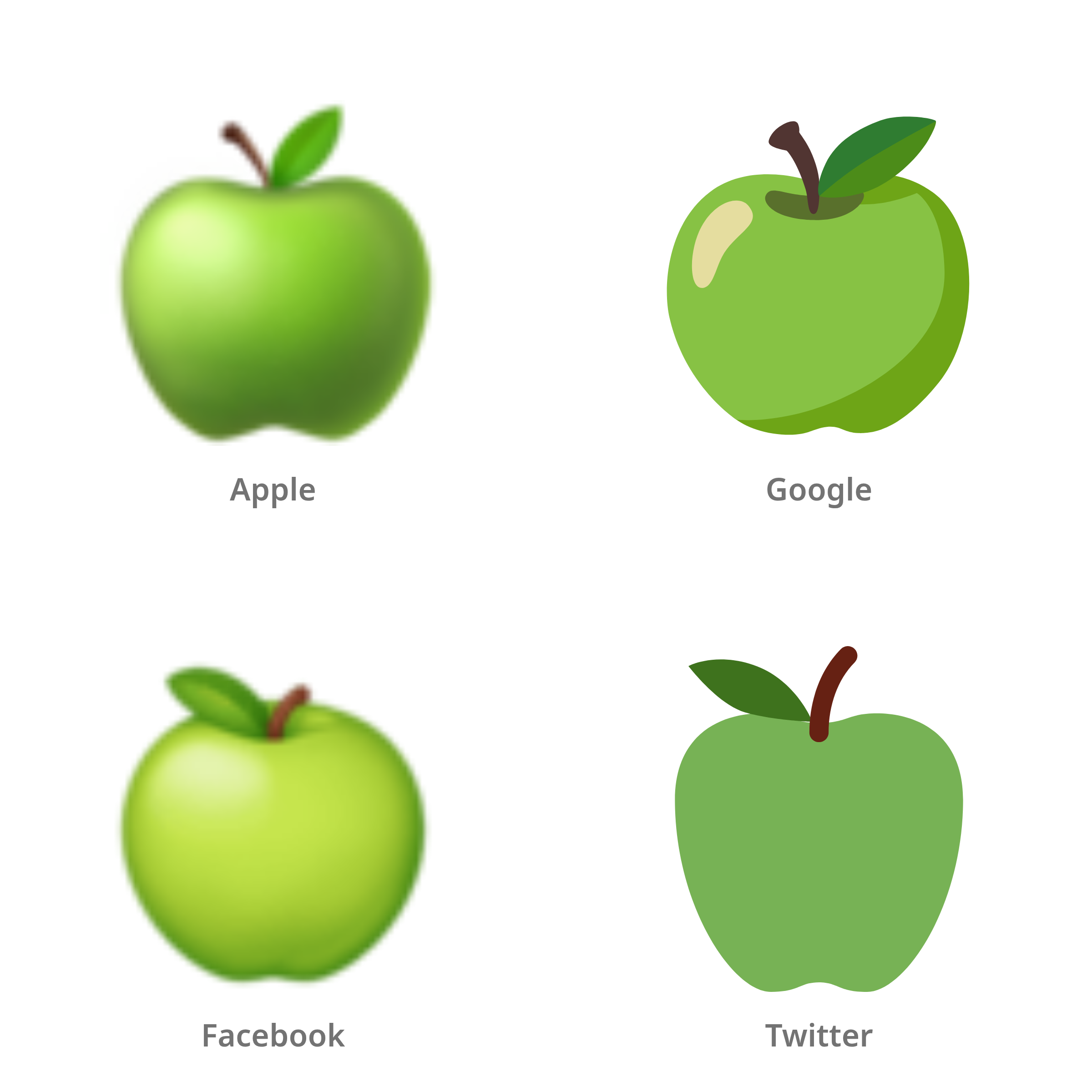De emoji groene appel in Apple-, Google-, Facebook- en Twitter-stijl