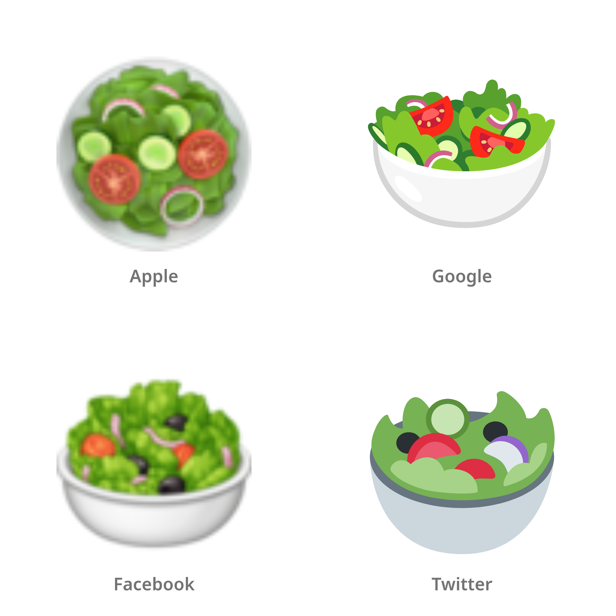 De emoji groene salade in Apple-, Google-, Facebook- en Twitter-stijl