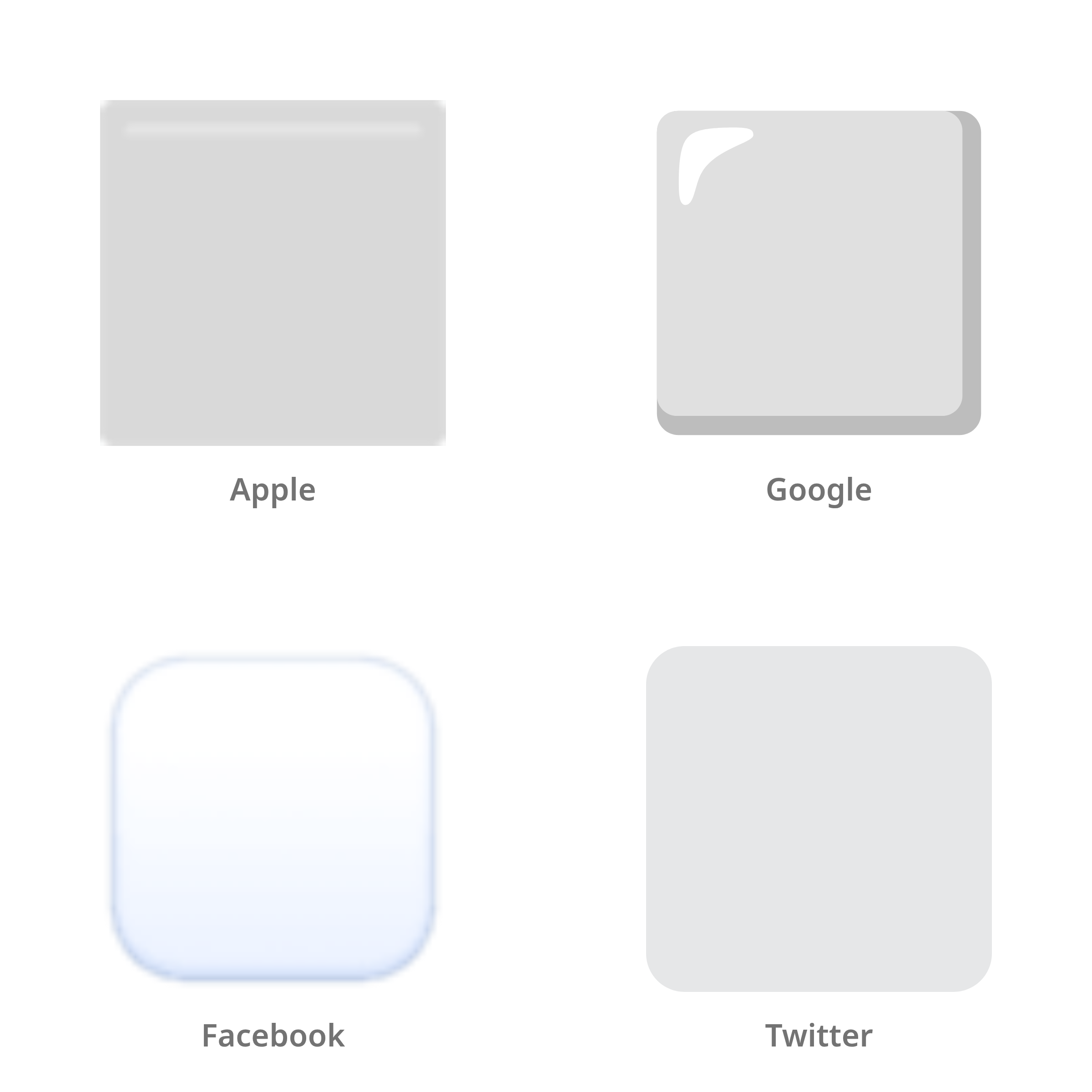 De emoji groot wit vierkant in Apple-, Google-, Facebook- en Twitter-stijl