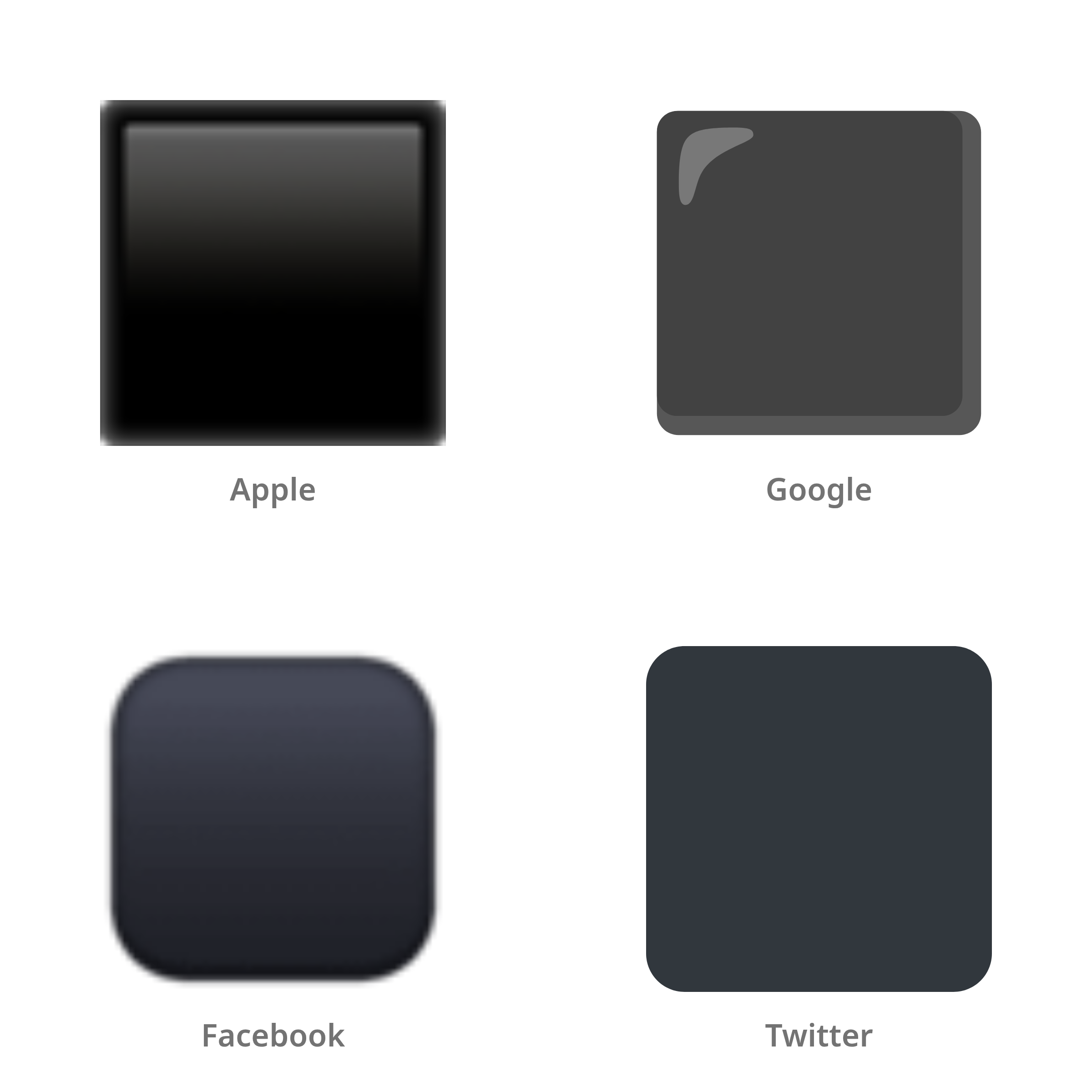 De emoji groot zwart vierkant in Apple-, Google-, Facebook- en Twitter-stijl