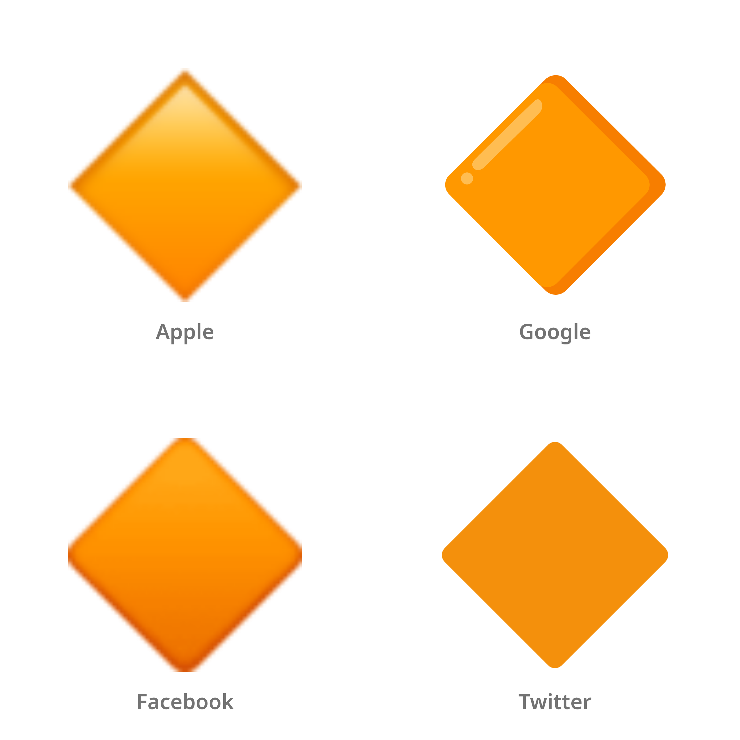 De emoji grote oranje ruit in Apple-, Google-, Facebook- en Twitter-stijl