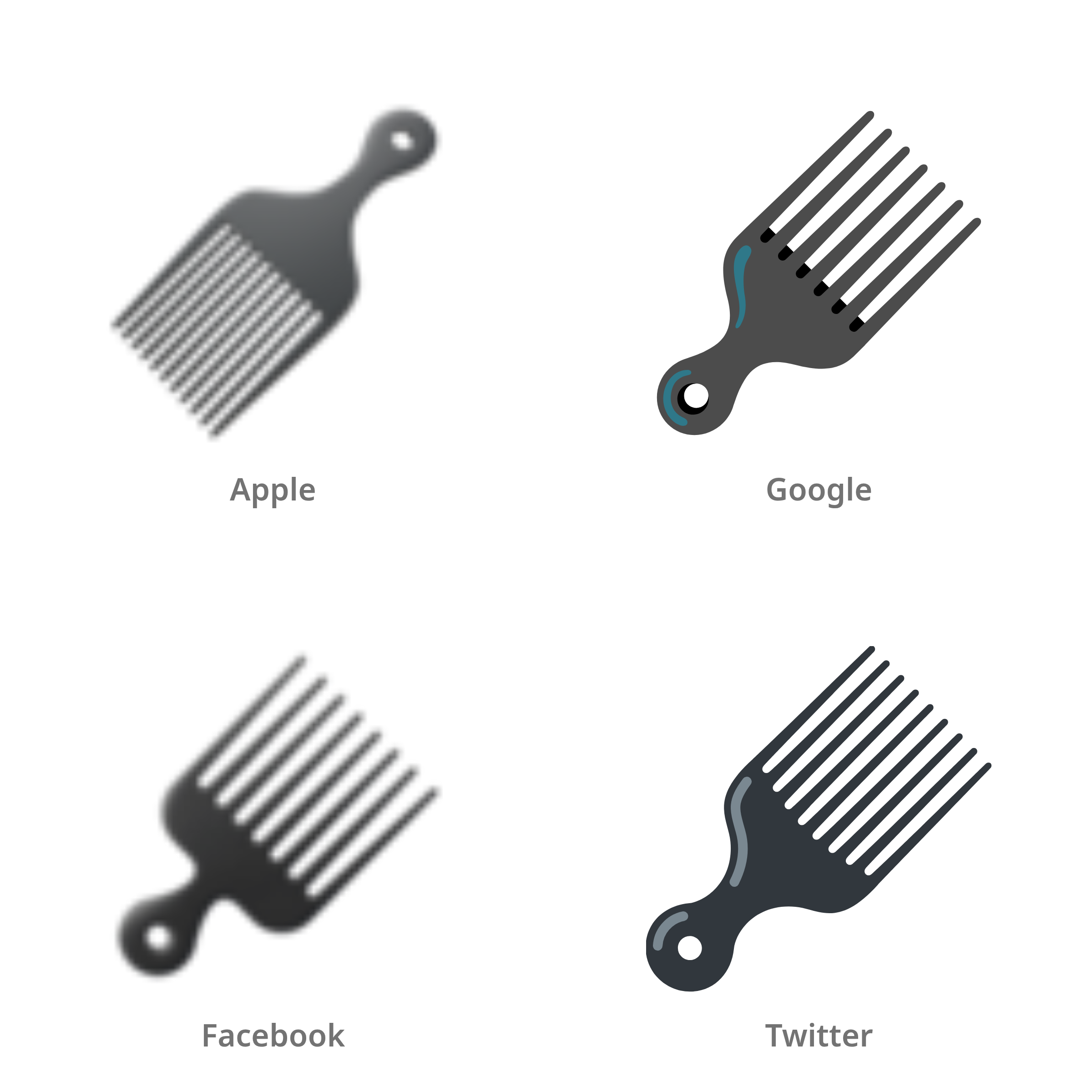 De emoji haarkam in Apple-, Google-, Facebook- en Twitter-stijl